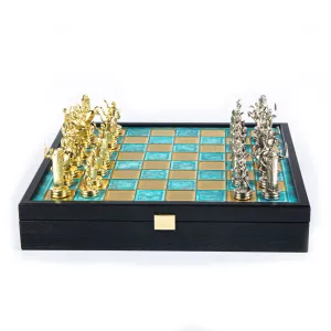 Handcrafted Greek Mythology Chess Set in Wooden Case – Gold & Silver Chessmen (Medium)