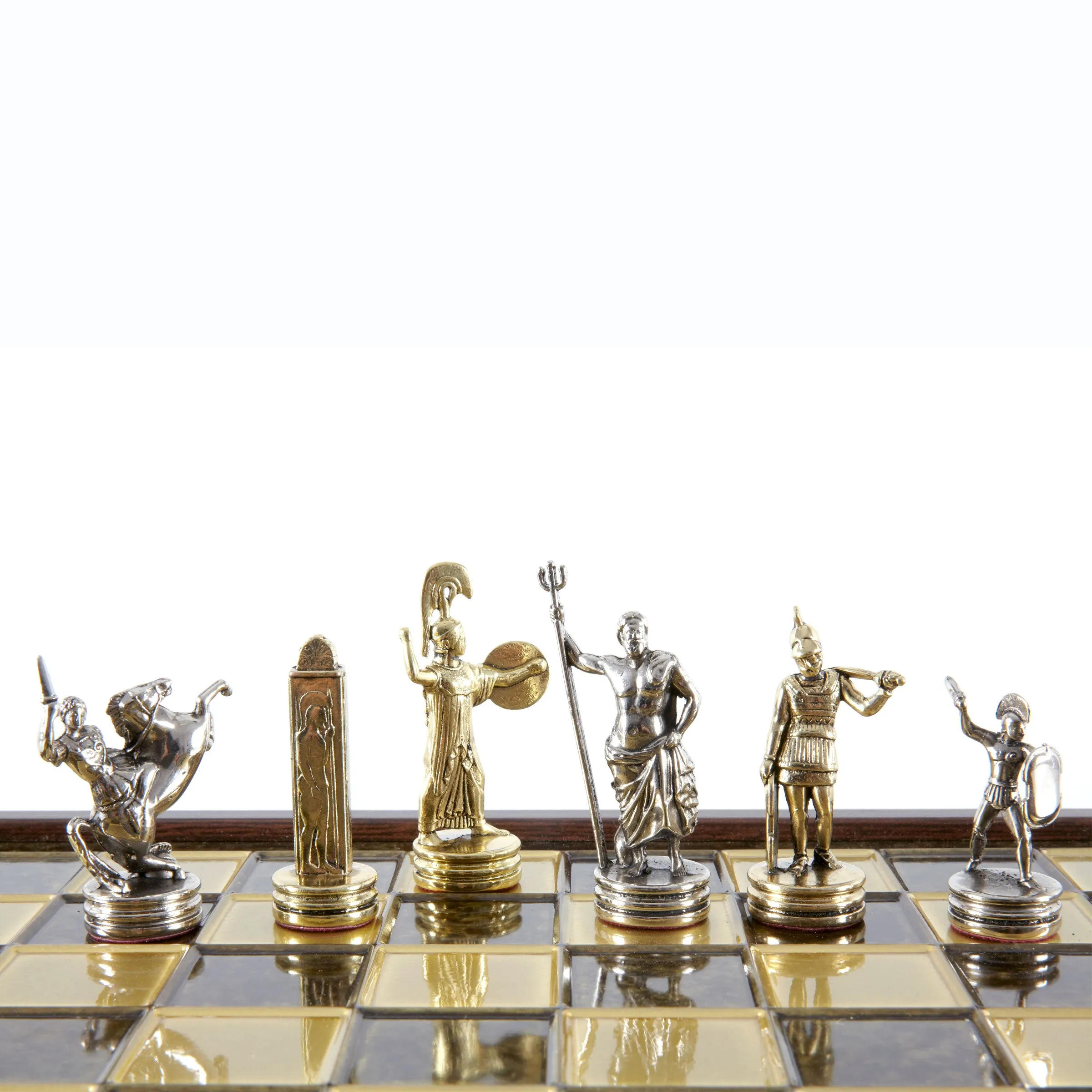 Handcrafted Greek Mythology Chess Set in Wooden Case – Gold & Silver Chessmen (Medium)
