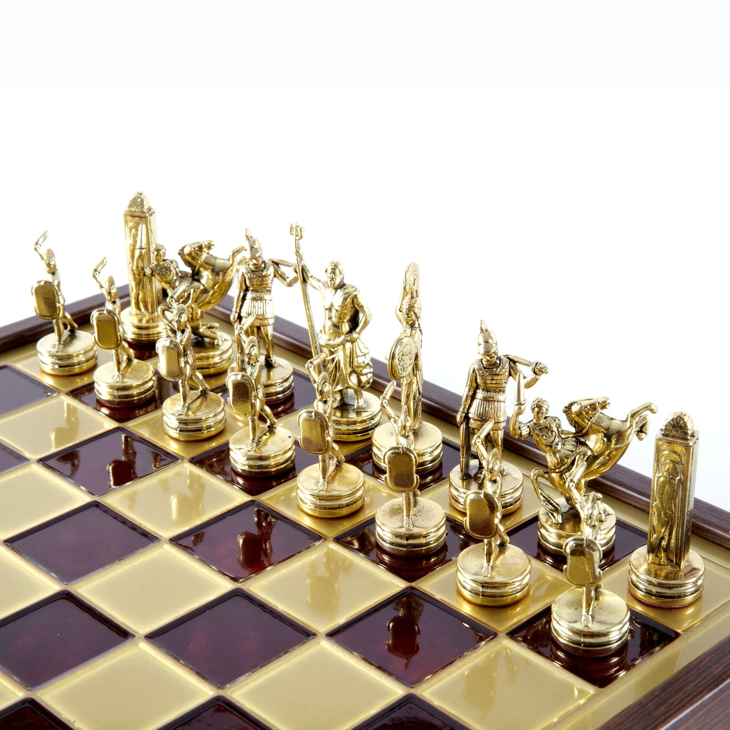 Handcrafted Greek Mythology Chess Set in Wooden Case – Gold & Silver Chessmen (Medium)