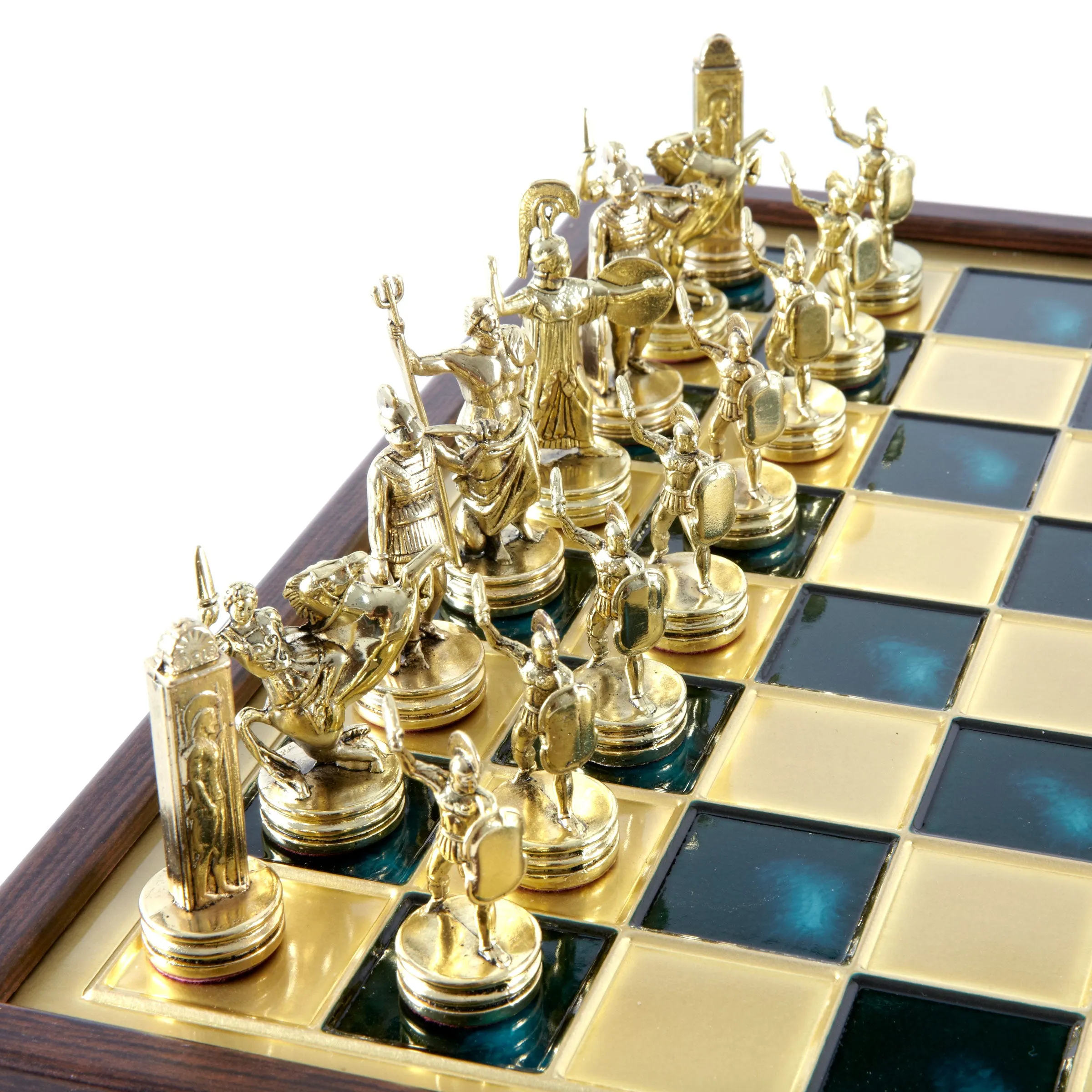 Handcrafted Greek Mythology Chess Set in Wooden Case – Gold & Silver Chessmen (Medium)