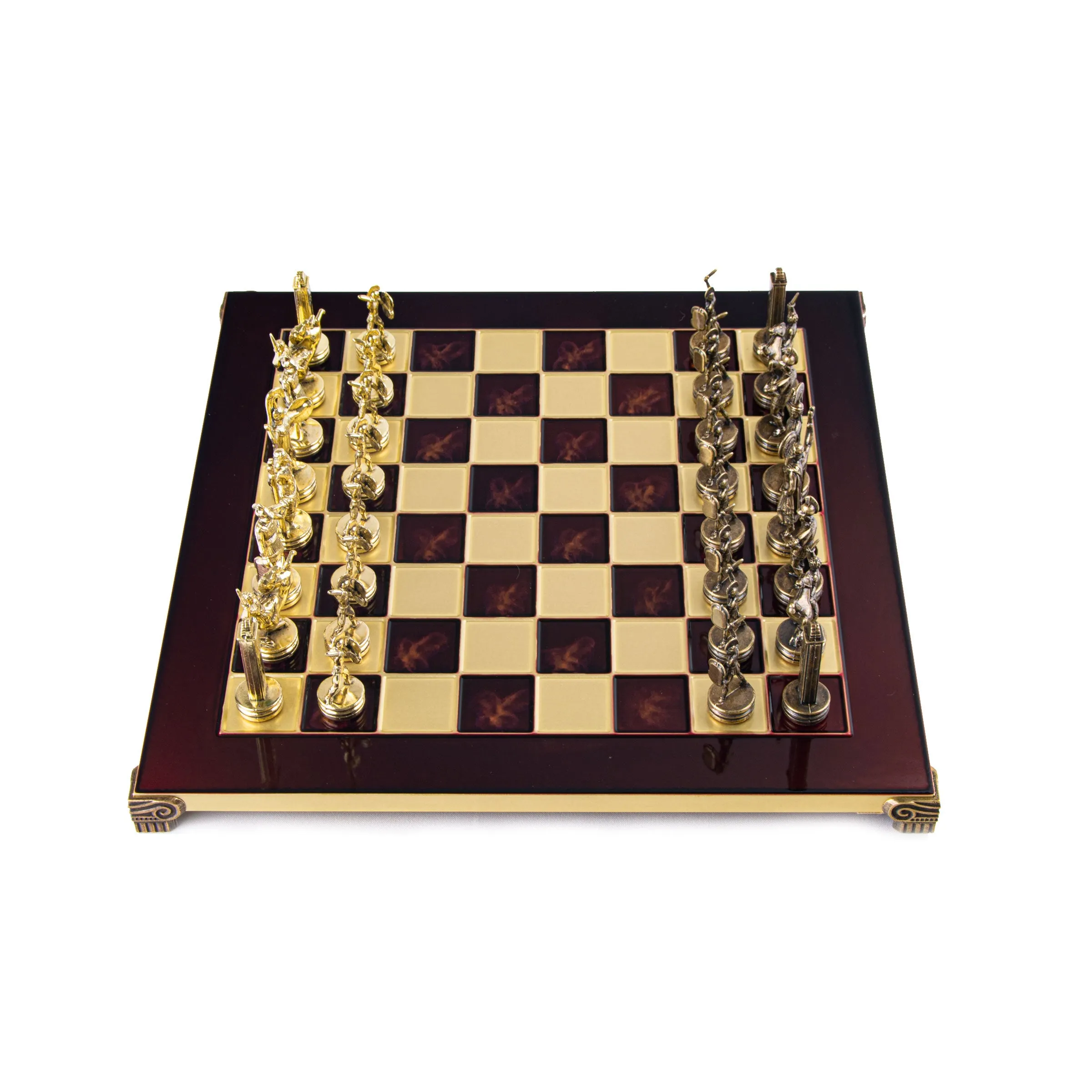 Handcrafted Greek Mythology Chess Set with Gold & Brown Chessmen (Medium)