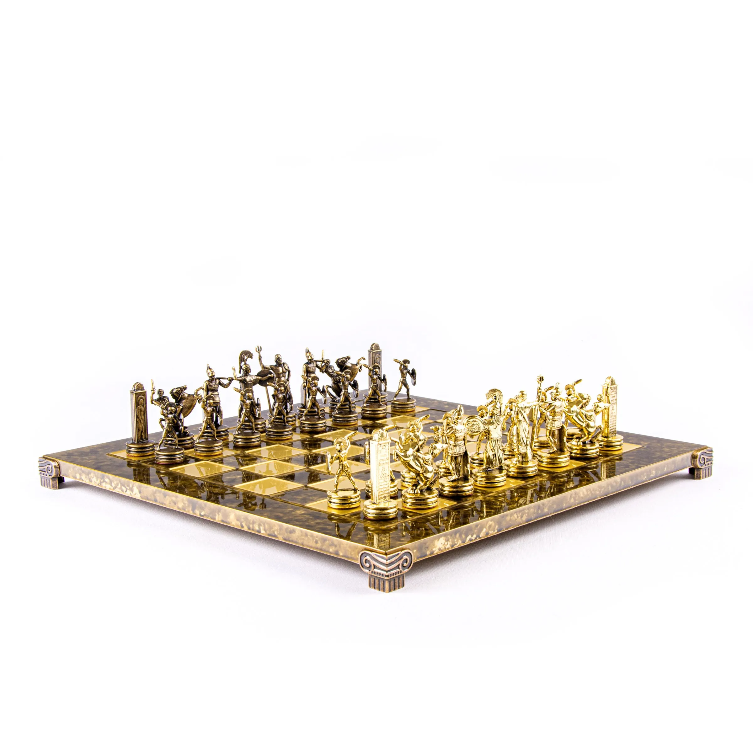 Handcrafted Greek Mythology Chess Set with Gold & Brown Chessmen (Medium)
