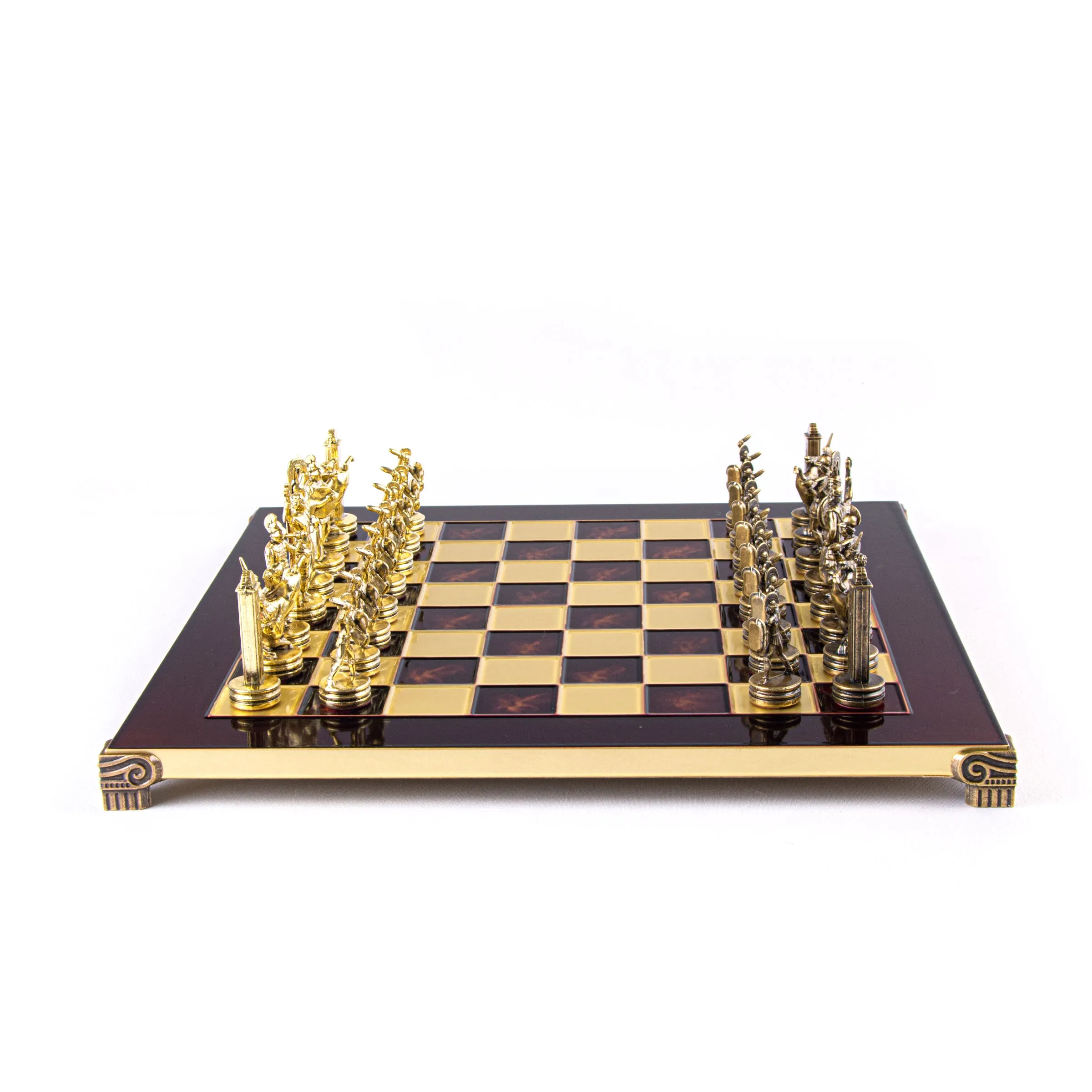 Handcrafted Greek Mythology Chess Set with Gold & Brown Chessmen (Medium)