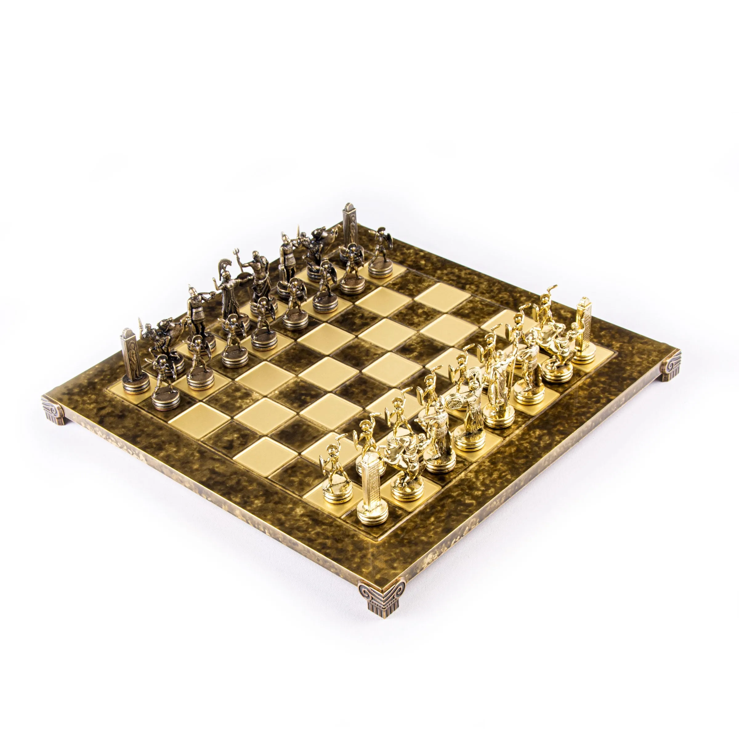 Handcrafted Greek Mythology Chess Set with Gold & Brown Chessmen (Medium)