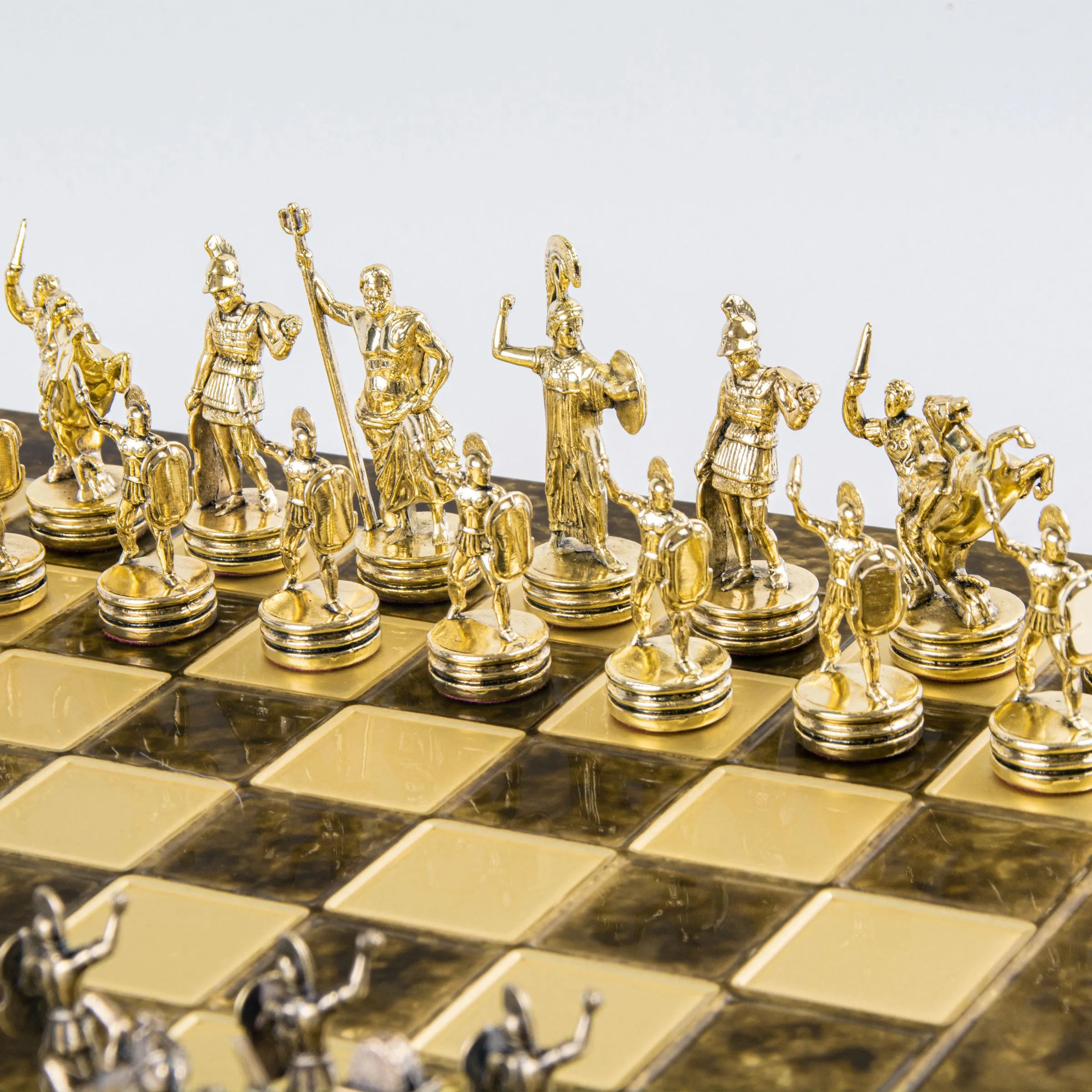 Handcrafted Greek Mythology Chess Set with Gold & Brown Chessmen (Medium)