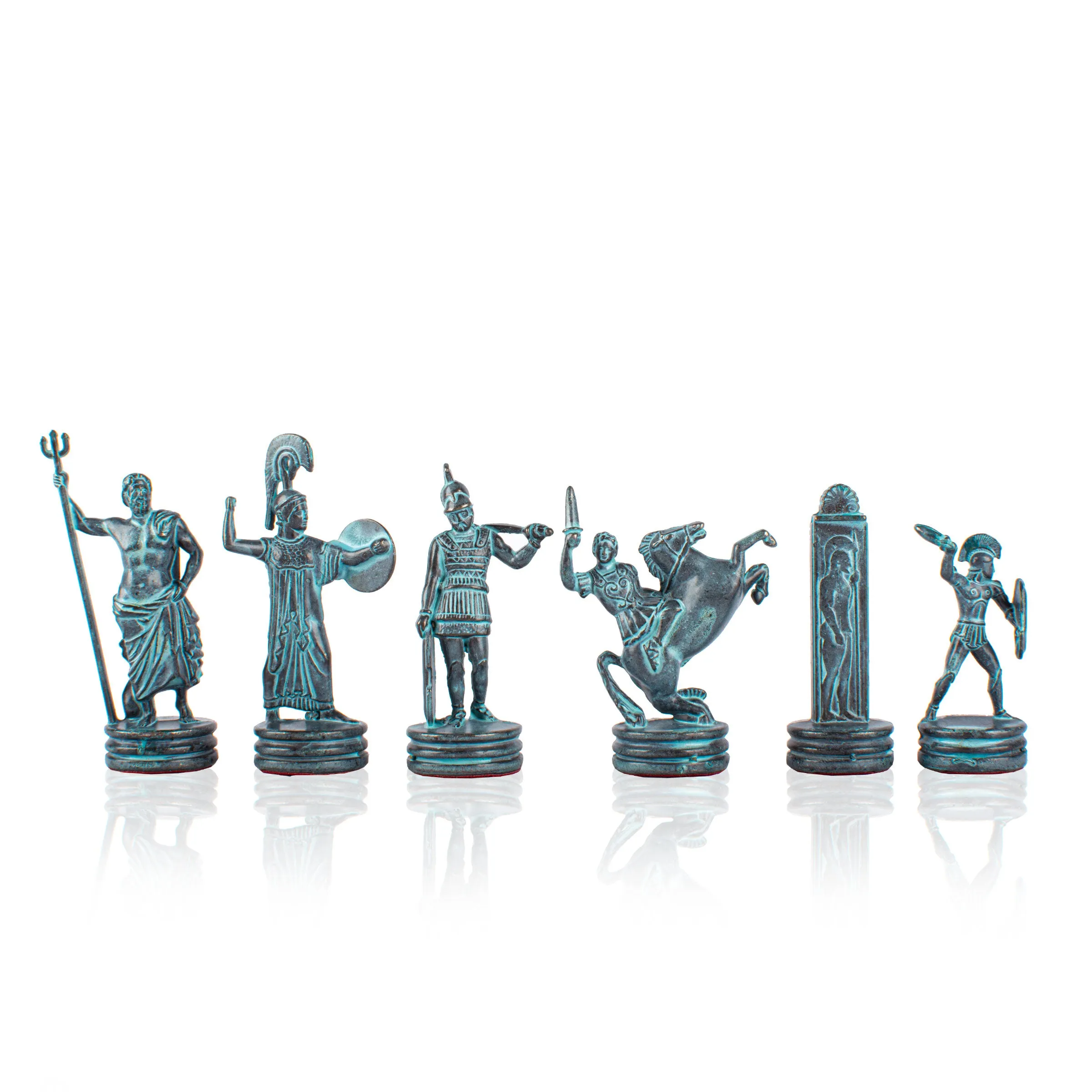Handcrafted Greek Mythology Chessmen Set - Blue and Brown (Medium)