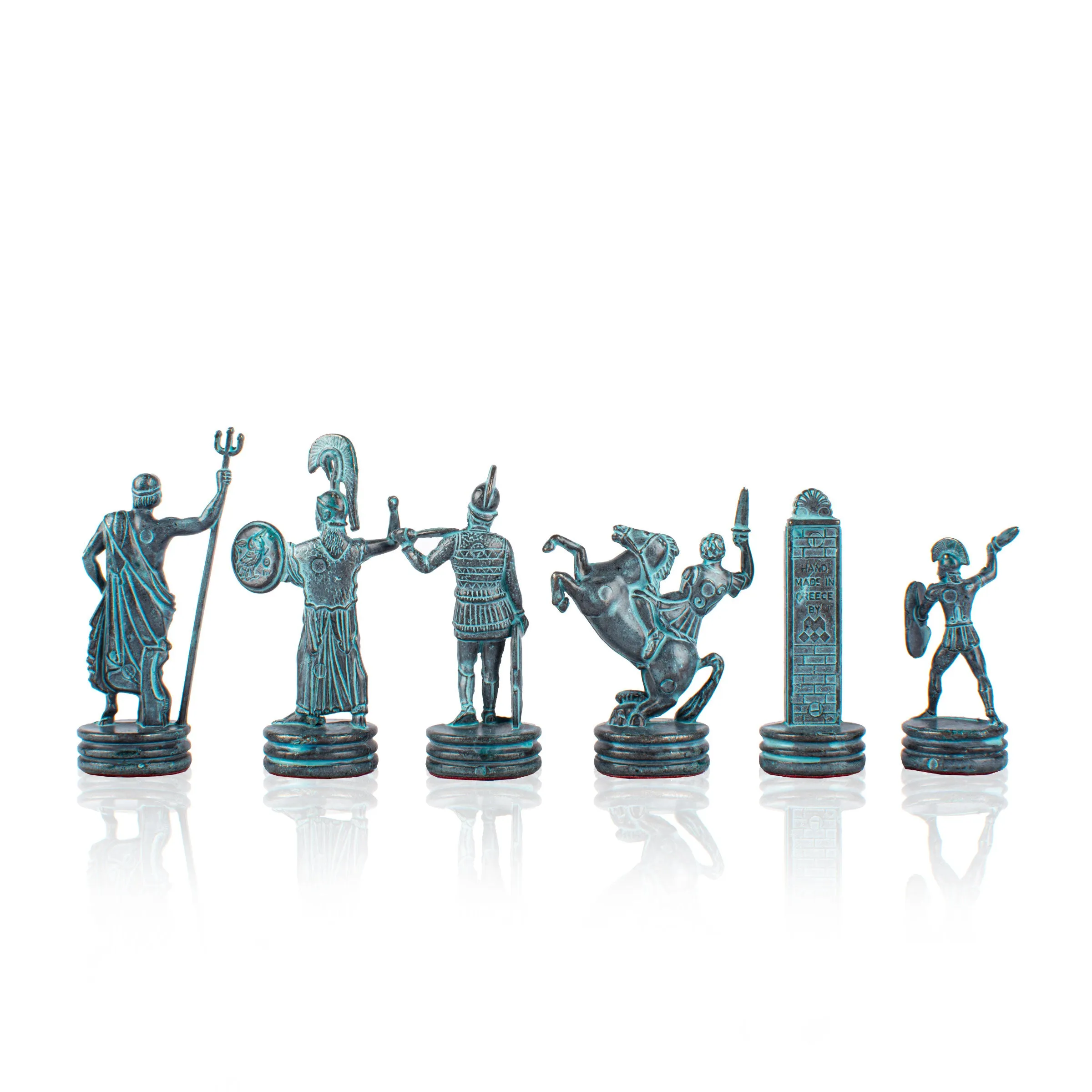 Handcrafted Greek Mythology Chessmen Set - Blue and Brown (Medium)
