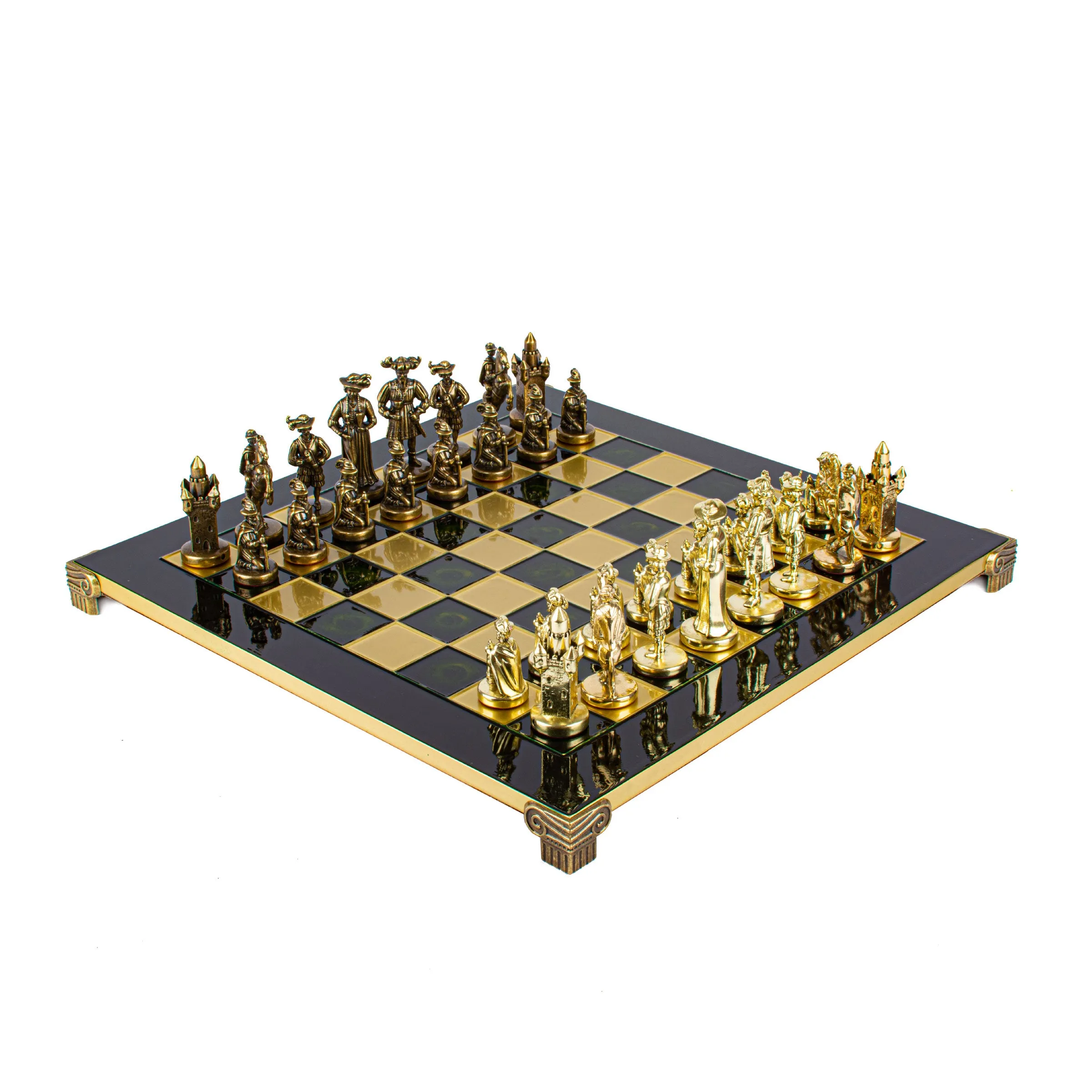Handcrafted Medieval Knights Chess Set - Brown/Gold Chessmen with Bronze Chessboard (Large)