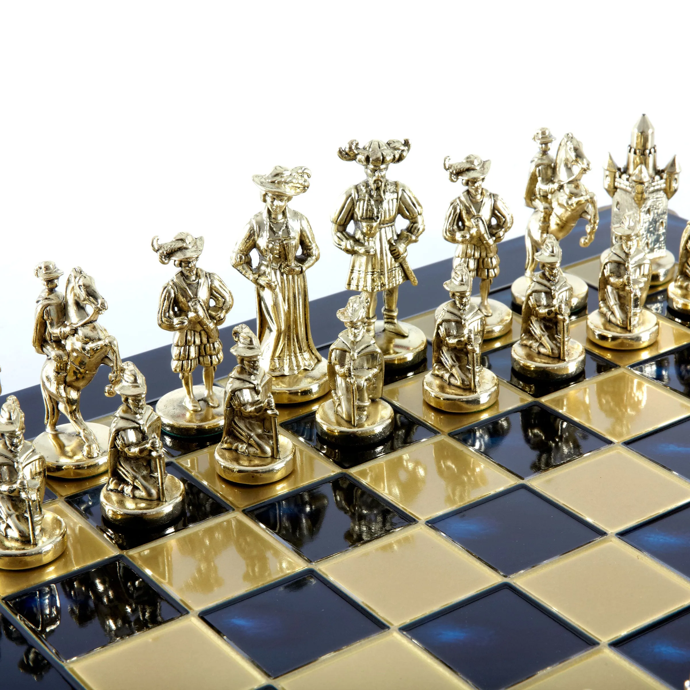 Handcrafted Medieval Knights Chess Set - Gold/Silver Chessmen and Bronze Chessboard  (Large)