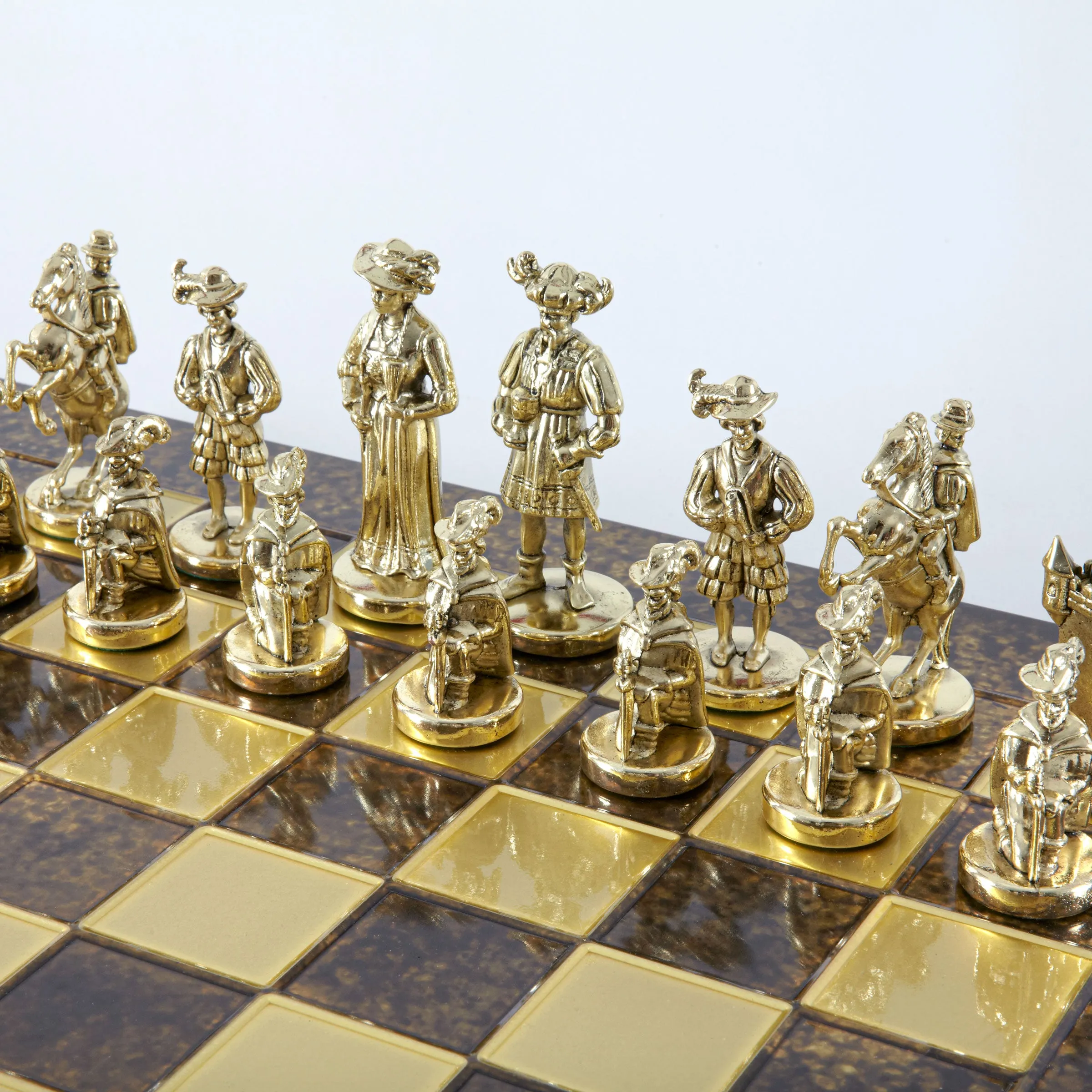 Handcrafted Medieval Knights Chess Set - Gold/Silver Chessmen and Bronze Chessboard  (Large)