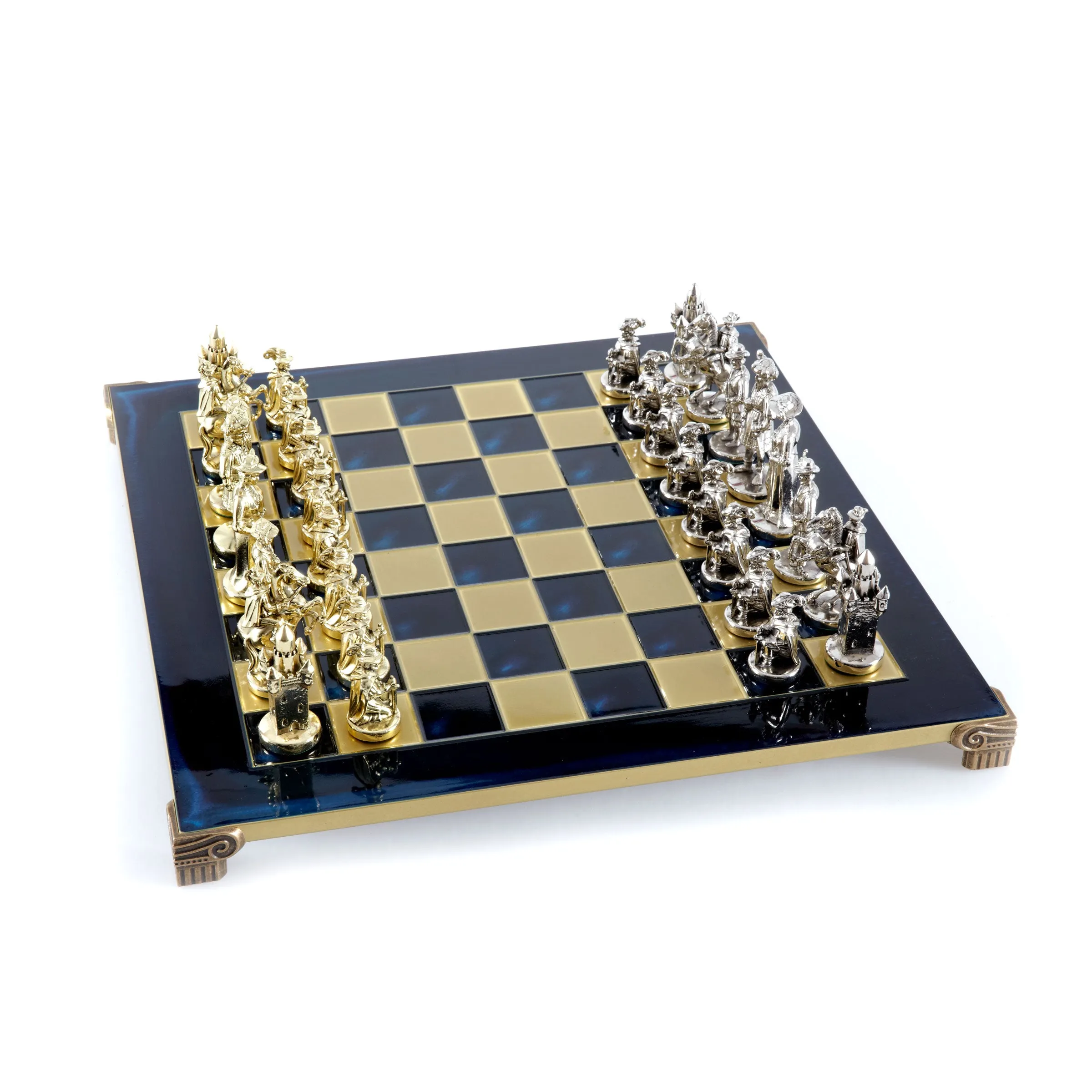 Handcrafted Medieval Knights Chess Set - Gold/Silver Chessmen and Bronze Chessboard  (Large)