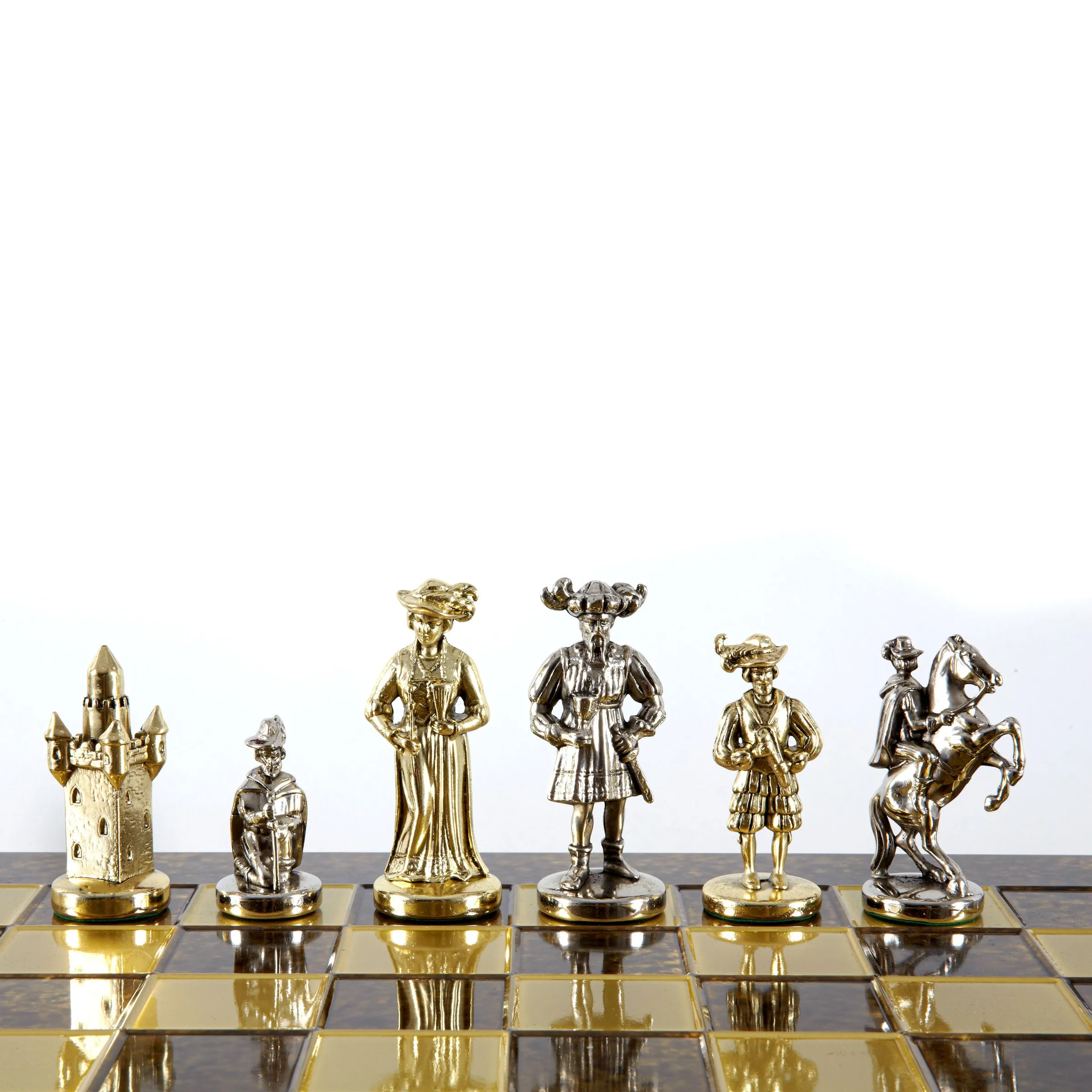 Handcrafted Medieval Knights Chess Set - Gold/Silver Chessmen and Bronze Chessboard  (Large)