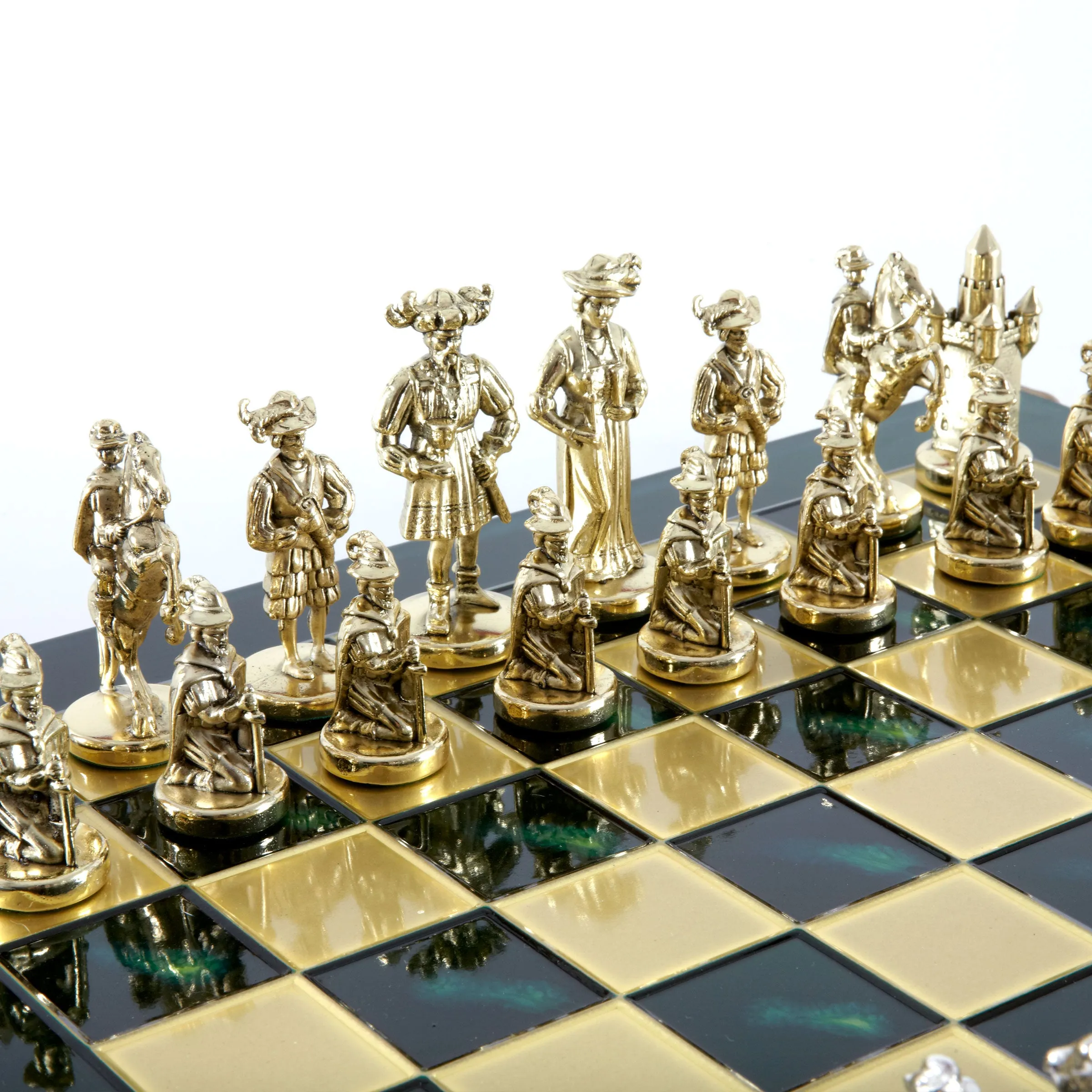 Handcrafted Medieval Knights Chess Set - Gold/Silver Chessmen and Bronze Chessboard  (Large)