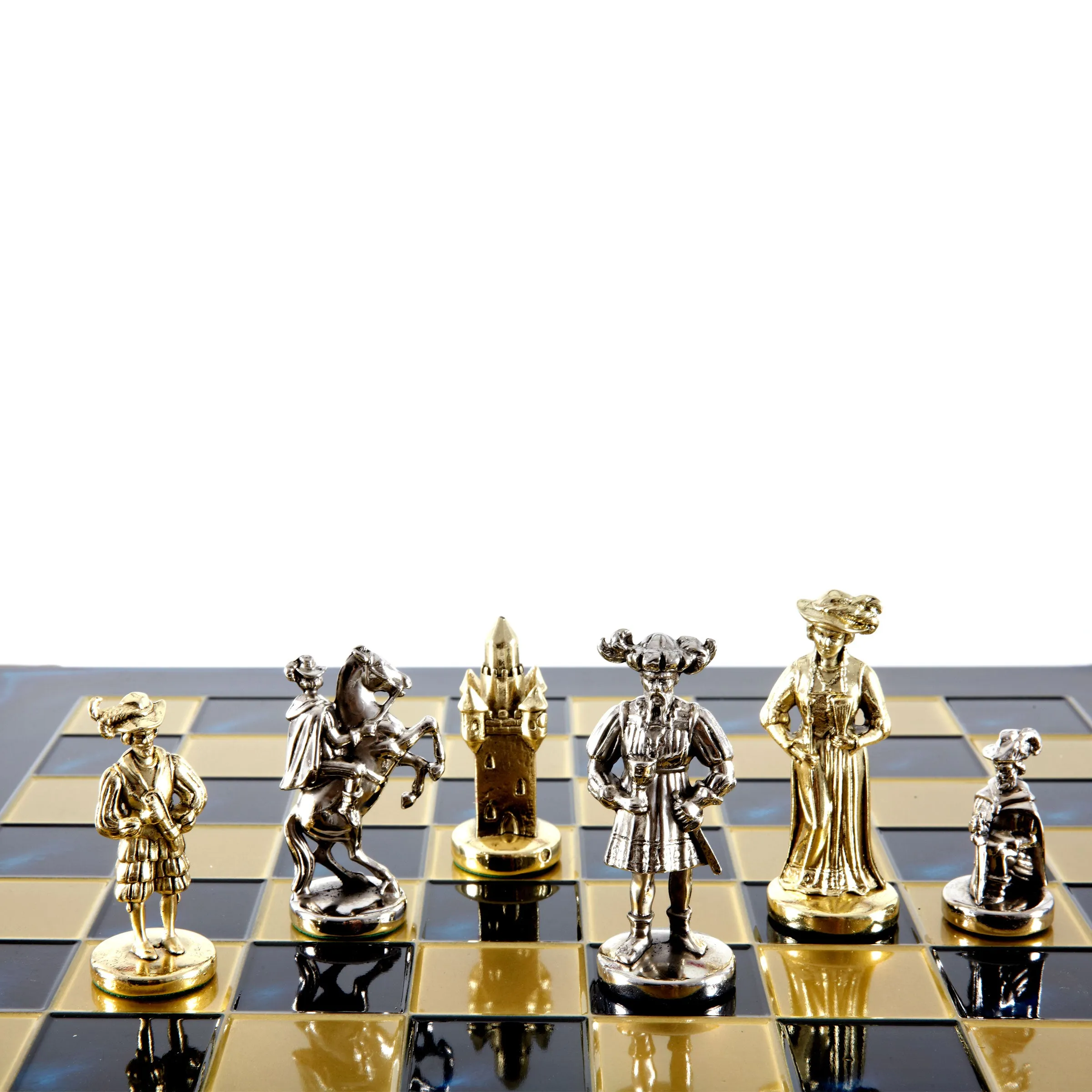 Handcrafted Medieval Knights Chess Set - Gold/Silver Chessmen and Bronze Chessboard  (Large)