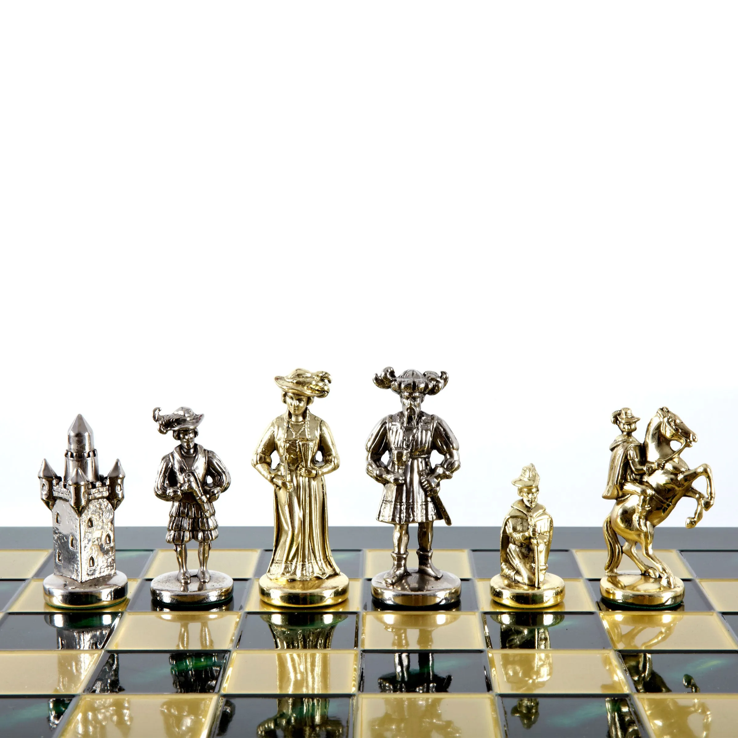 Handcrafted Medieval Knights Chess Set - Gold/Silver Chessmen and Bronze Chessboard  (Large)