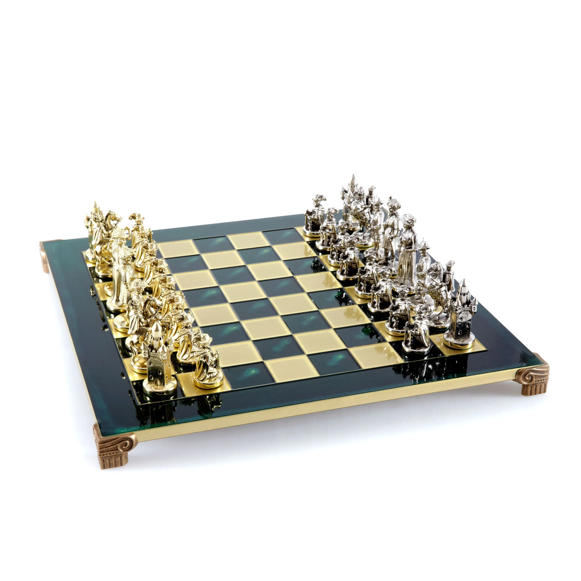 Handcrafted Medieval Knights Chess Set - Gold/Silver Chessmen and Bronze Chessboard  (Large)