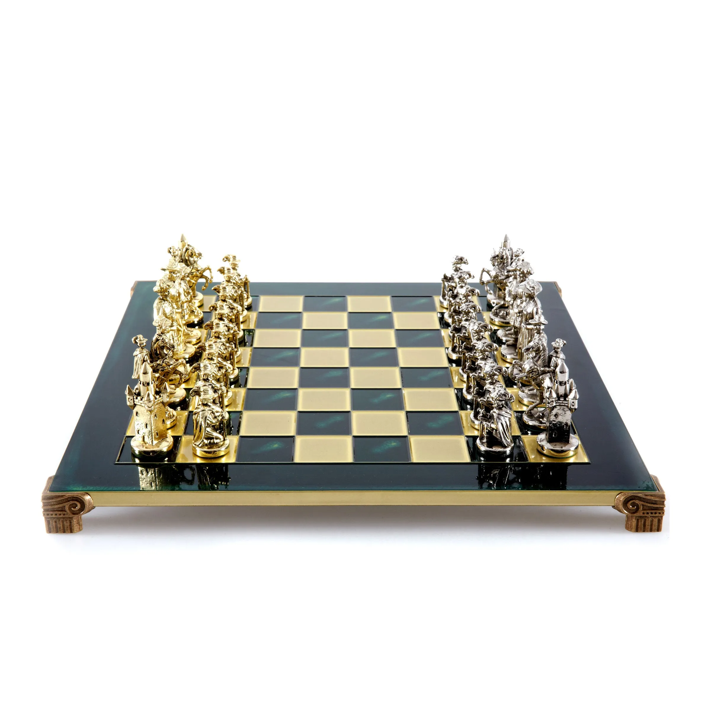 Handcrafted Medieval Knights Chess Set - Gold/Silver Chessmen and Bronze Chessboard  (Large)