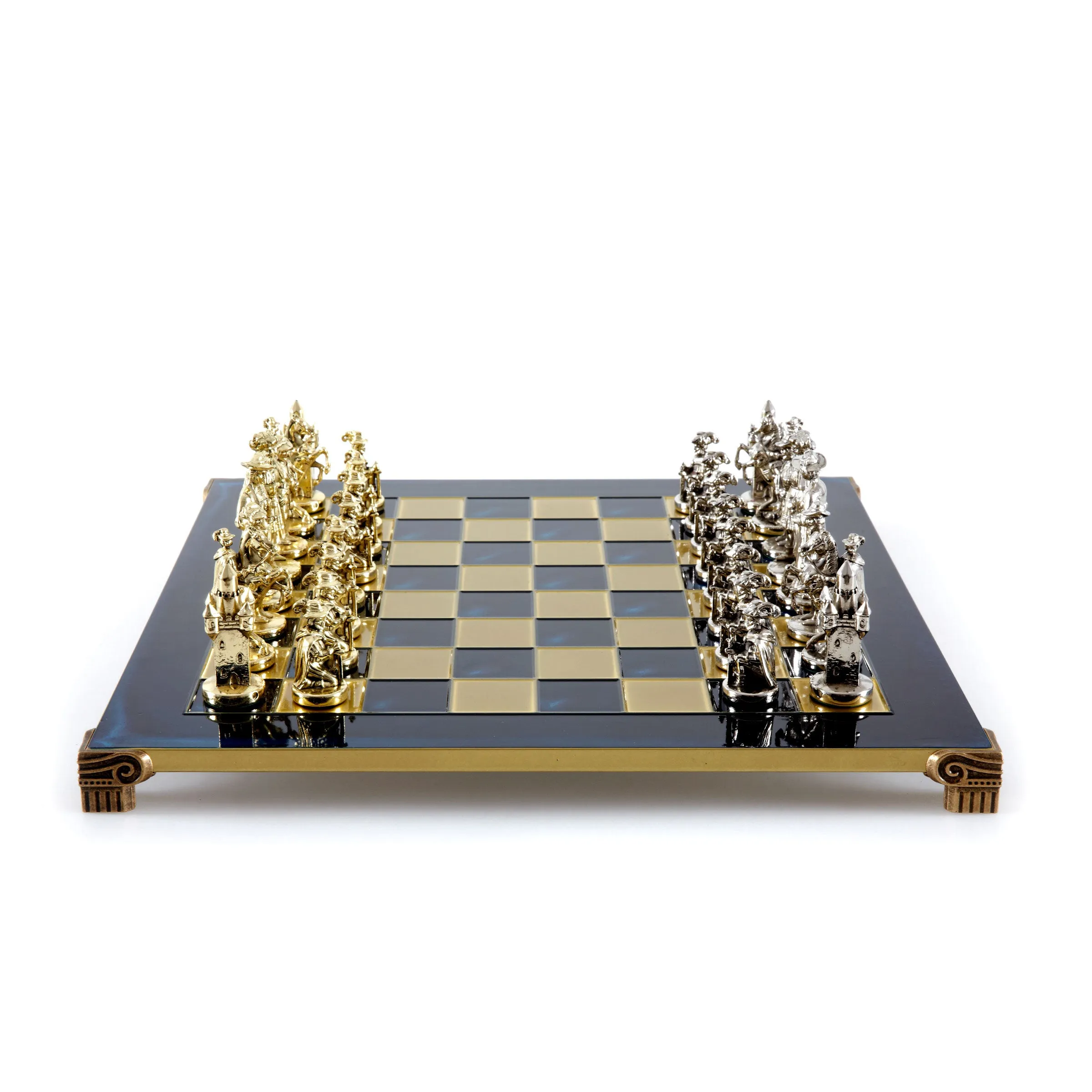 Handcrafted Medieval Knights Chess Set - Gold/Silver Chessmen and Bronze Chessboard  (Large)