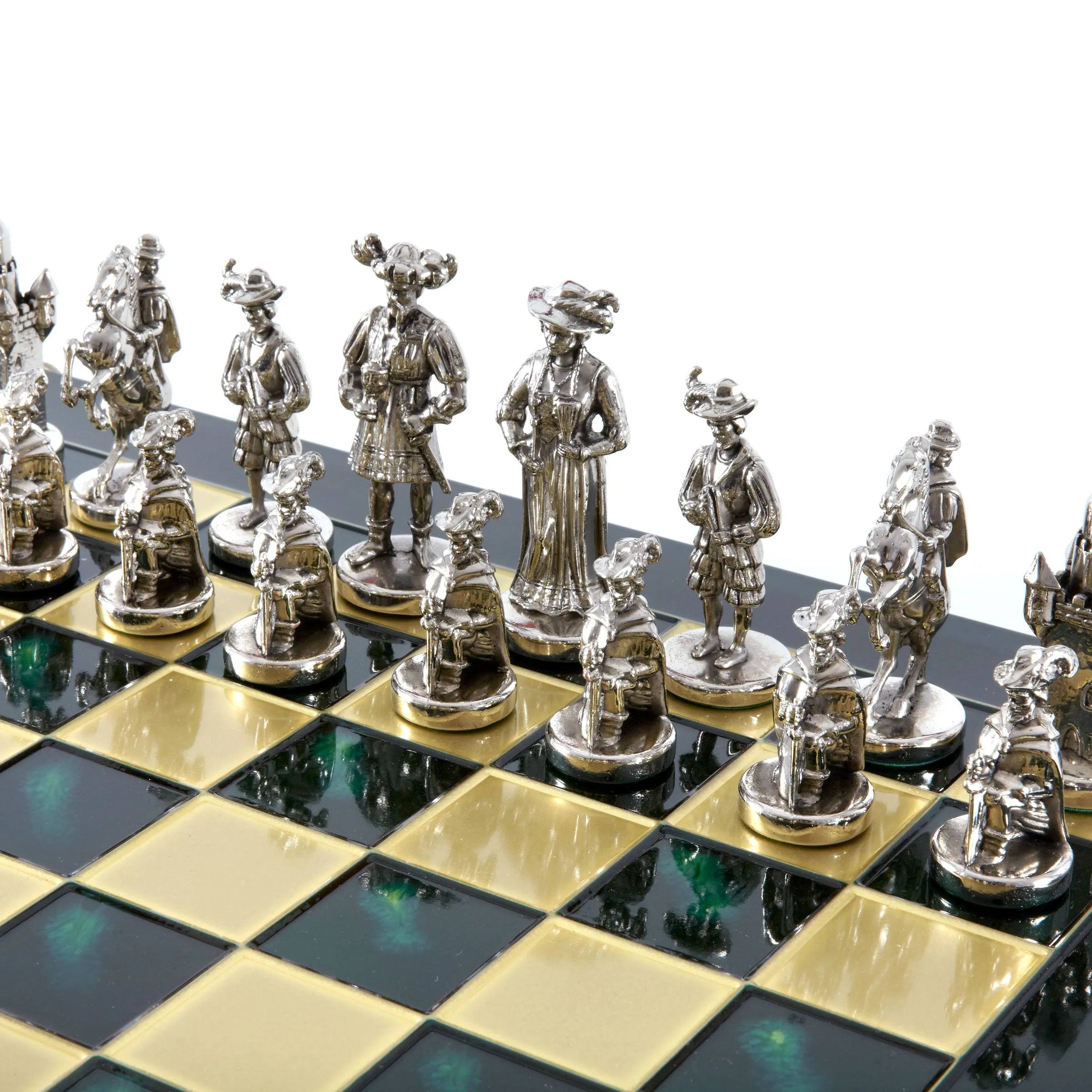 Handcrafted Medieval Knights Chess Set - Gold/Silver Chessmen and Bronze Chessboard  (Large)