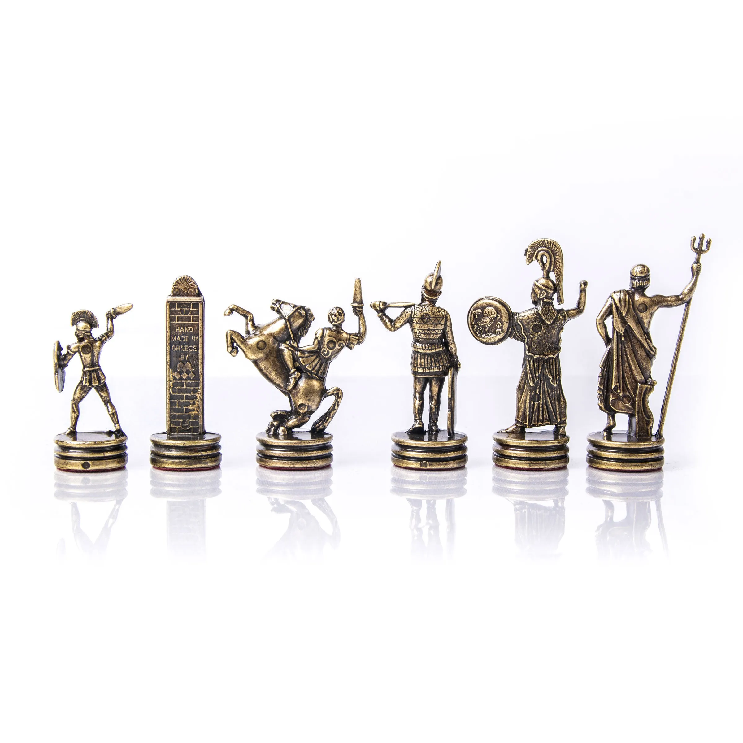 Handcrafted Metallic Chessmen Set - Greek Mythology, Medium Gold & Bronze