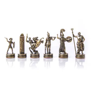 Handcrafted Metallic Chessmen Set - Greek Mythology, Medium Gold & Bronze