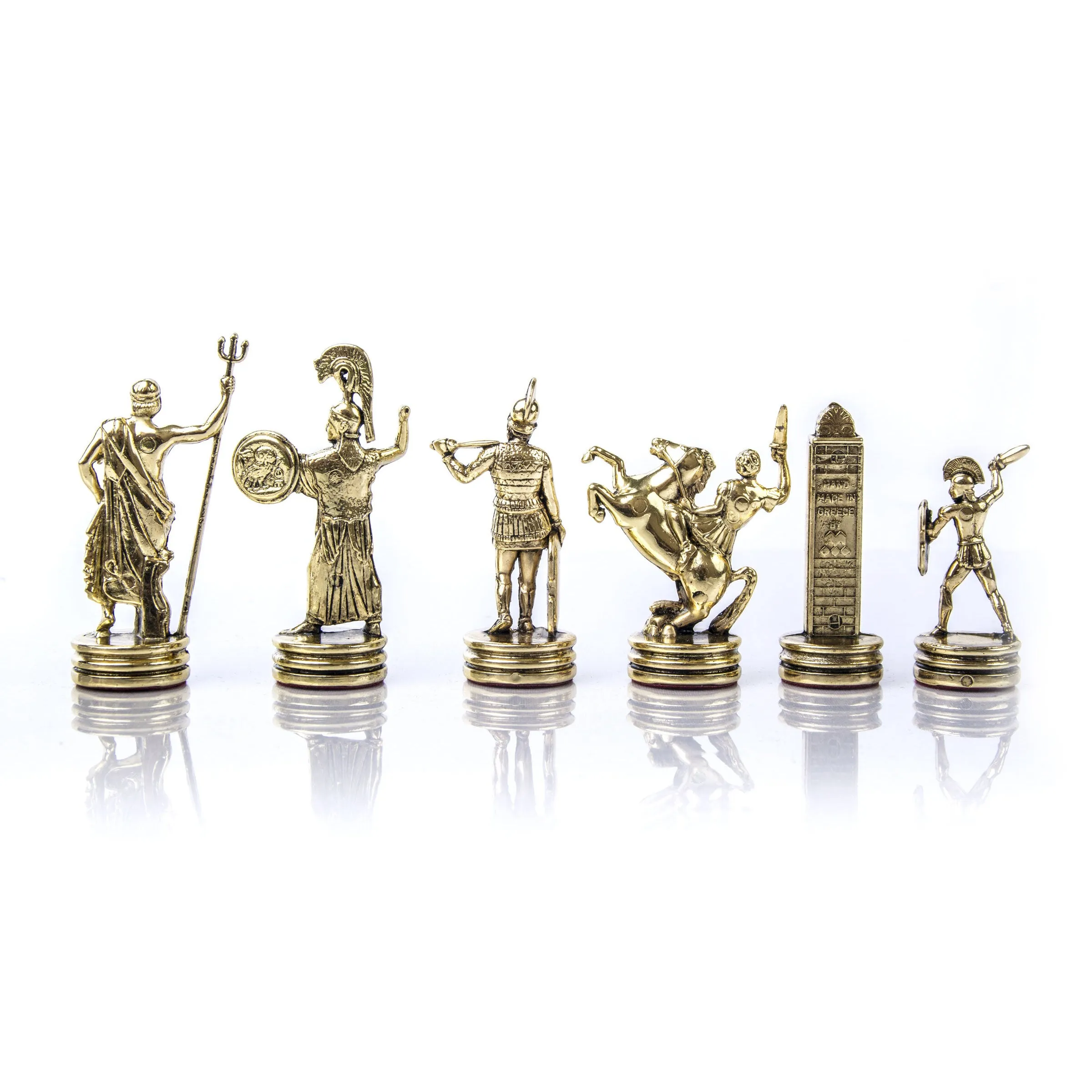Handcrafted Metallic Chessmen Set - Greek Mythology, Medium Gold & Bronze