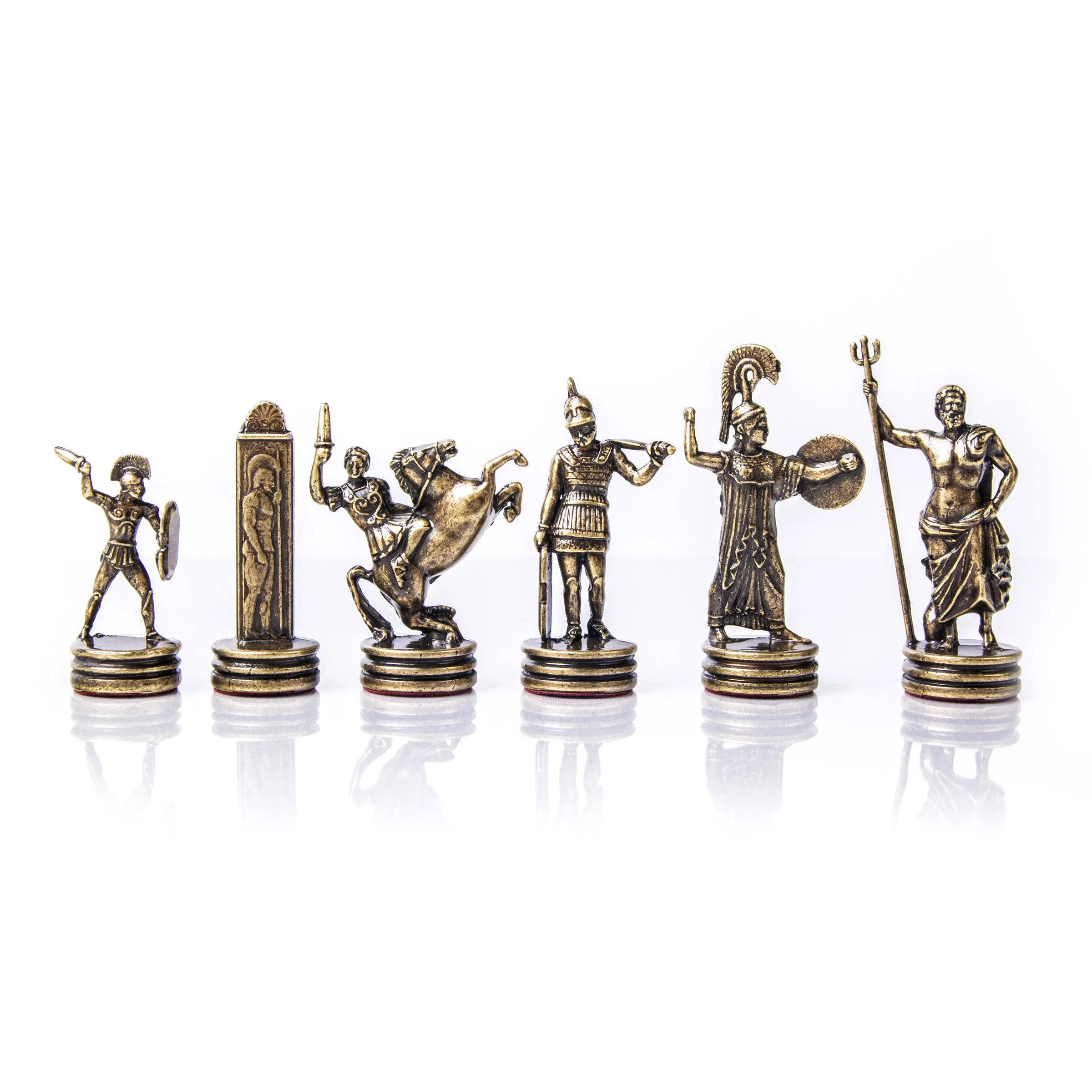 Handcrafted Metallic Chessmen Set - Greek Mythology, Medium Gold & Bronze