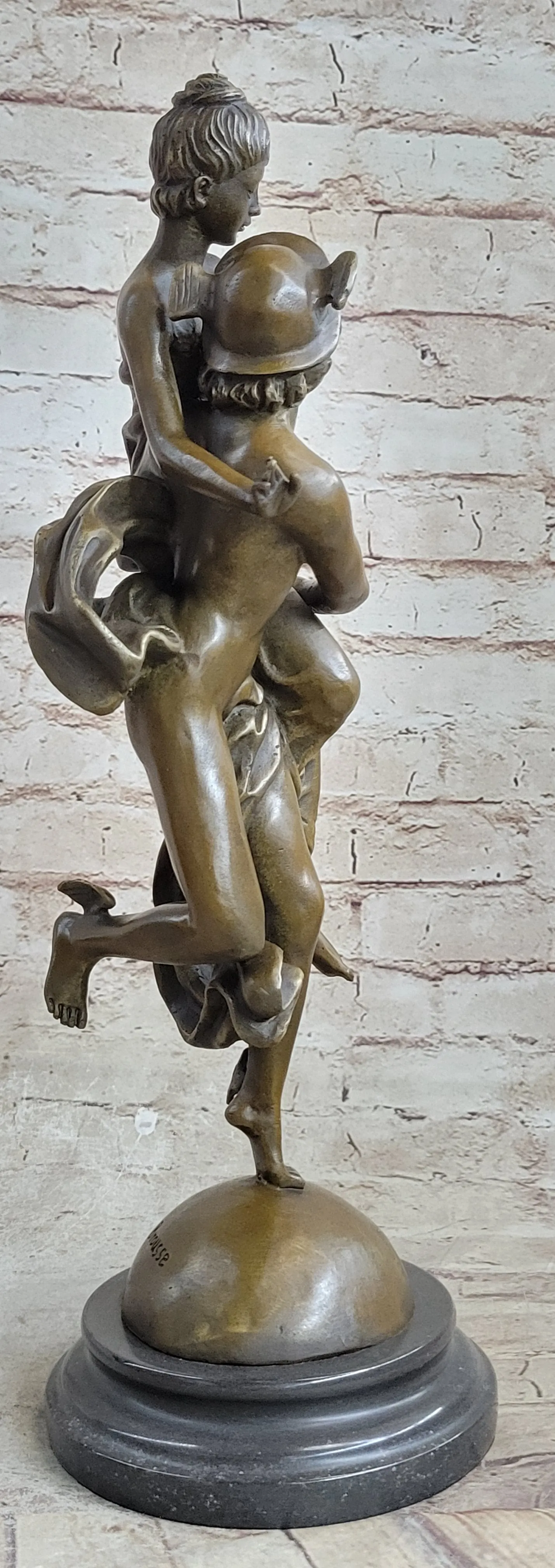 Hermes Flying Mercury and Pandora Bronze Sculpture Statue Figurine by Brousse