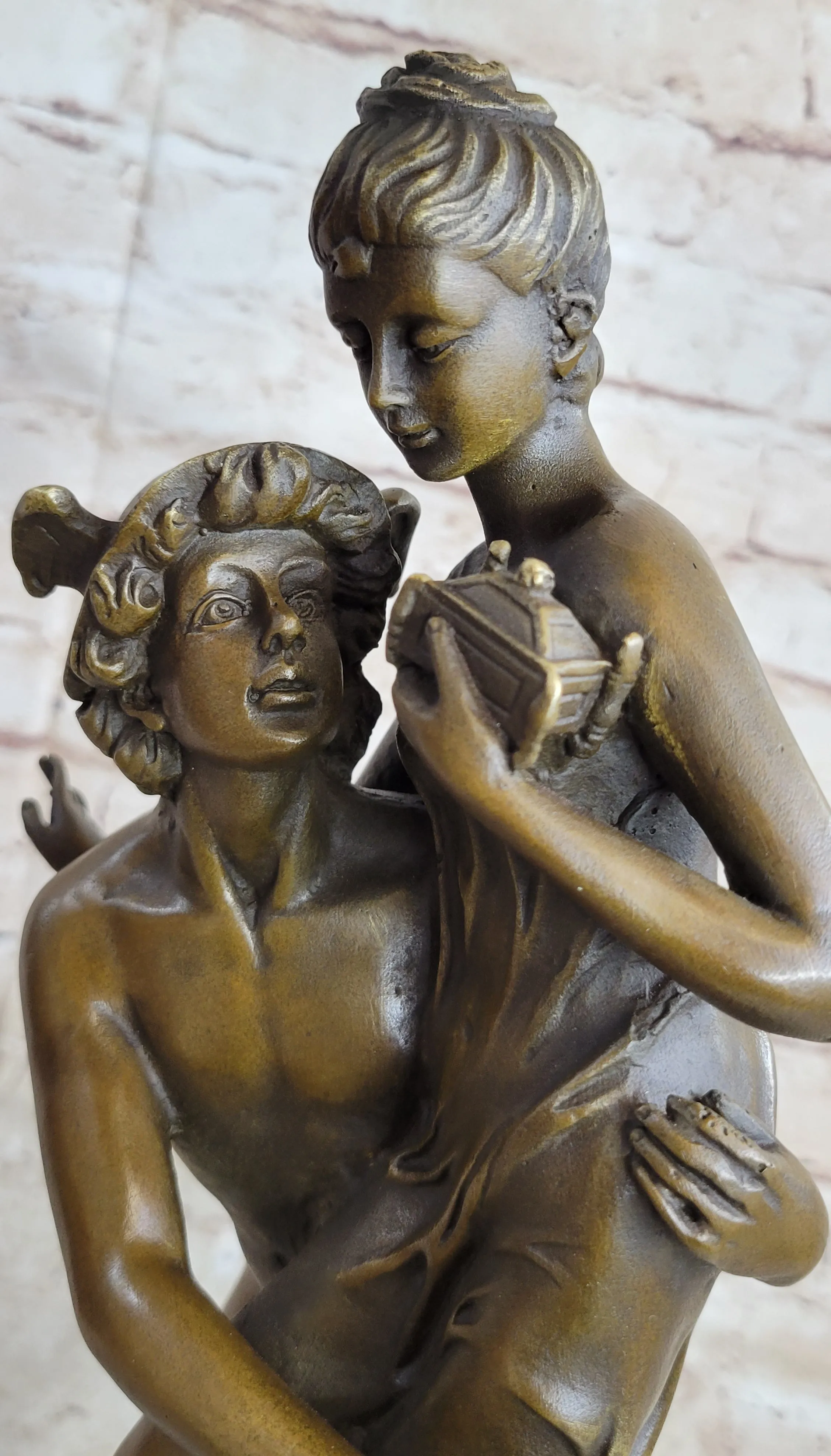 Hermes Flying Mercury and Pandora Bronze Sculpture Statue Figurine by Brousse