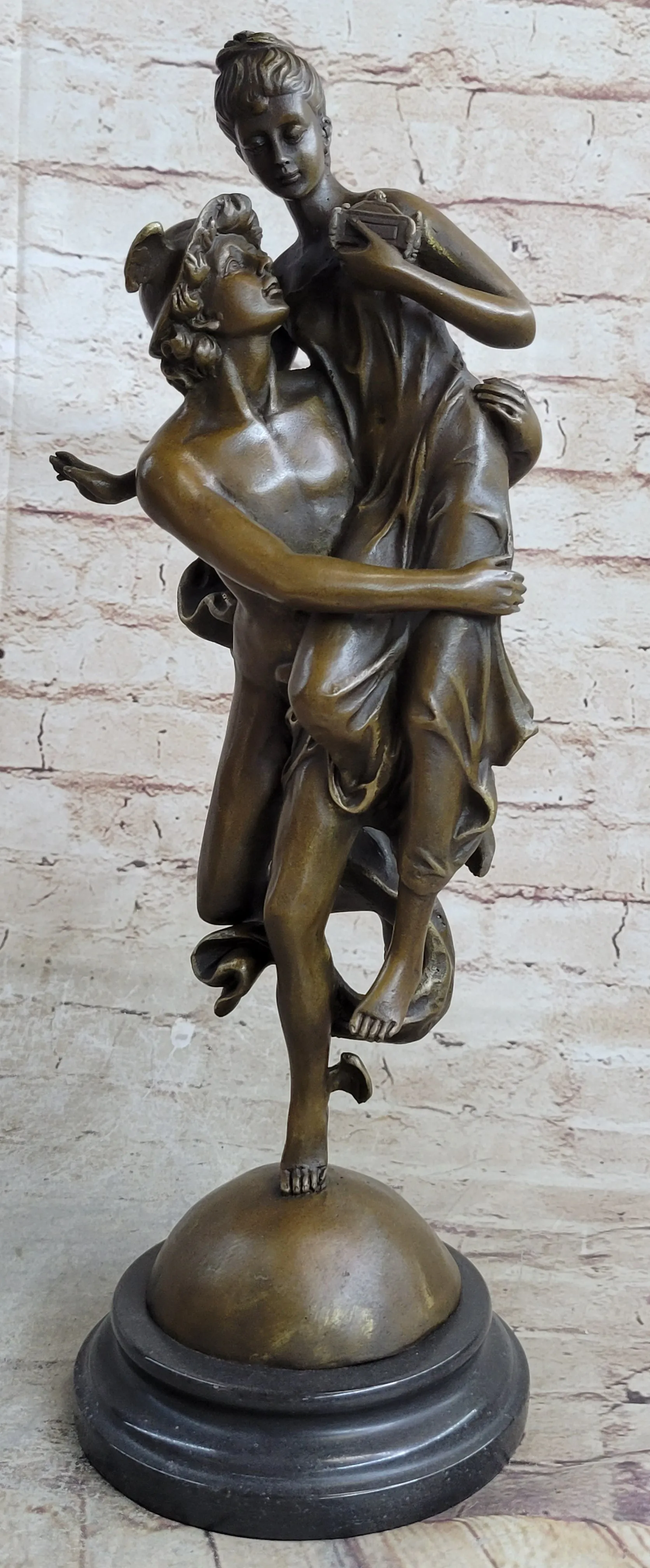 Hermes Flying Mercury and Pandora Bronze Sculpture Statue Figurine by Brousse