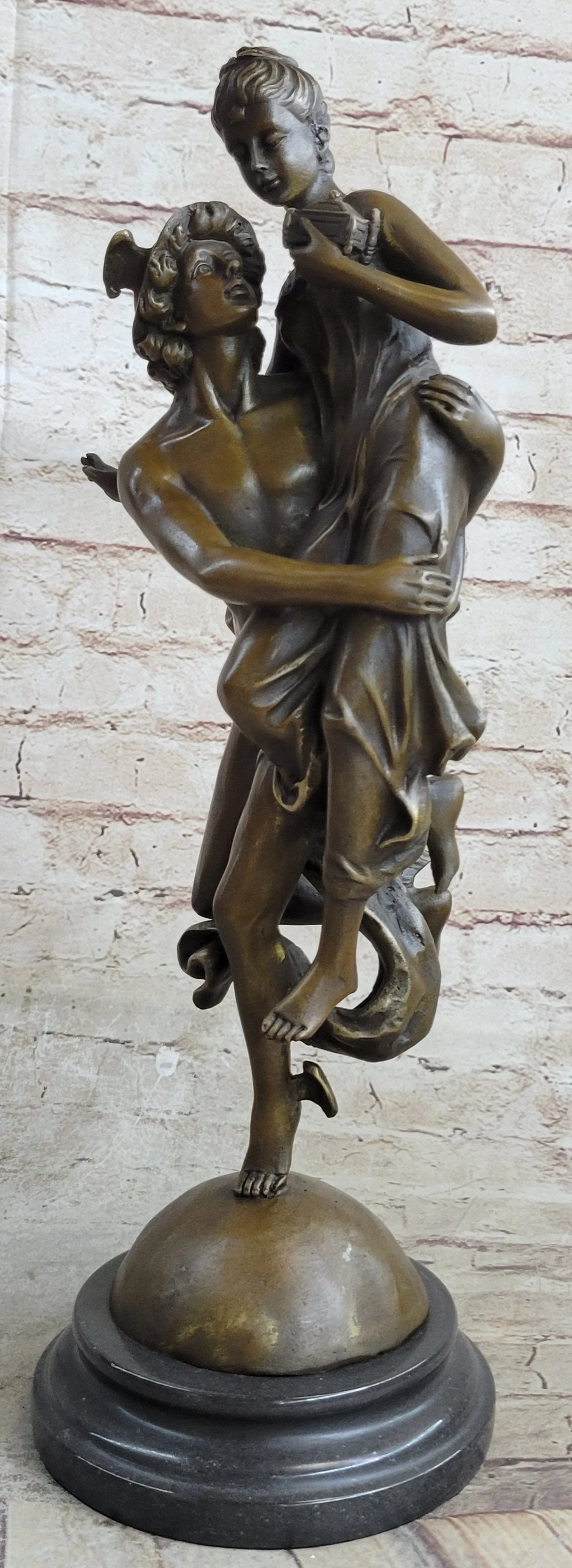 Hermes Flying Mercury and Pandora Bronze Sculpture Statue Figurine by Brousse