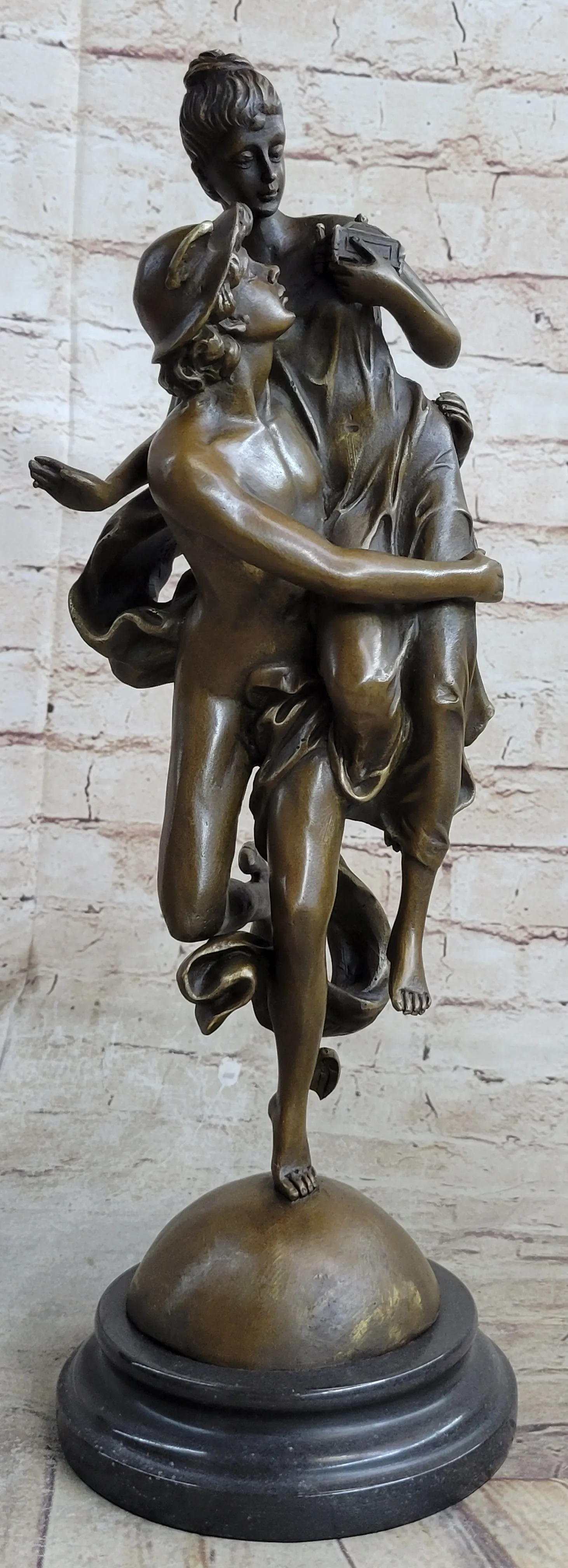 Hermes Flying Mercury and Pandora Bronze Sculpture Statue Figurine by Brousse