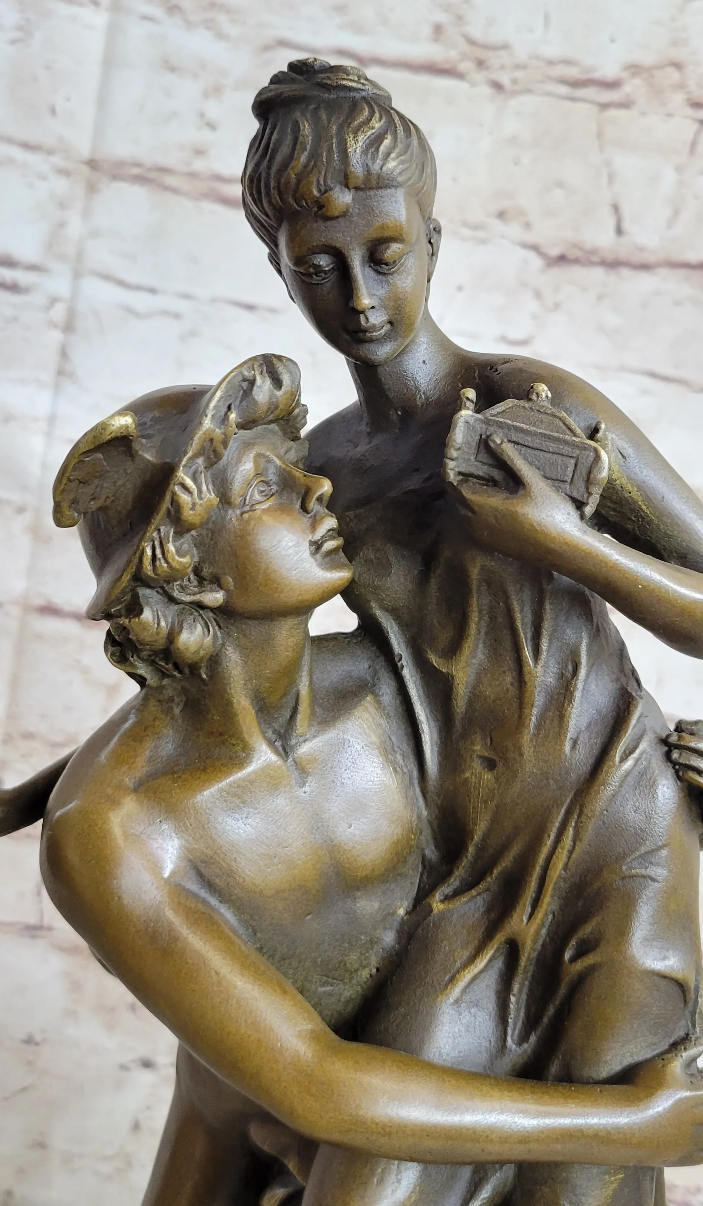 Hermes Flying Mercury and Pandora Bronze Sculpture Statue Figurine by Brousse