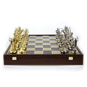 Luxury Greek Mythology Chess Set in Wooden Box with Gold & Silver Chessmen on Bronze Chessboard – 48x48cm (Extra Large)