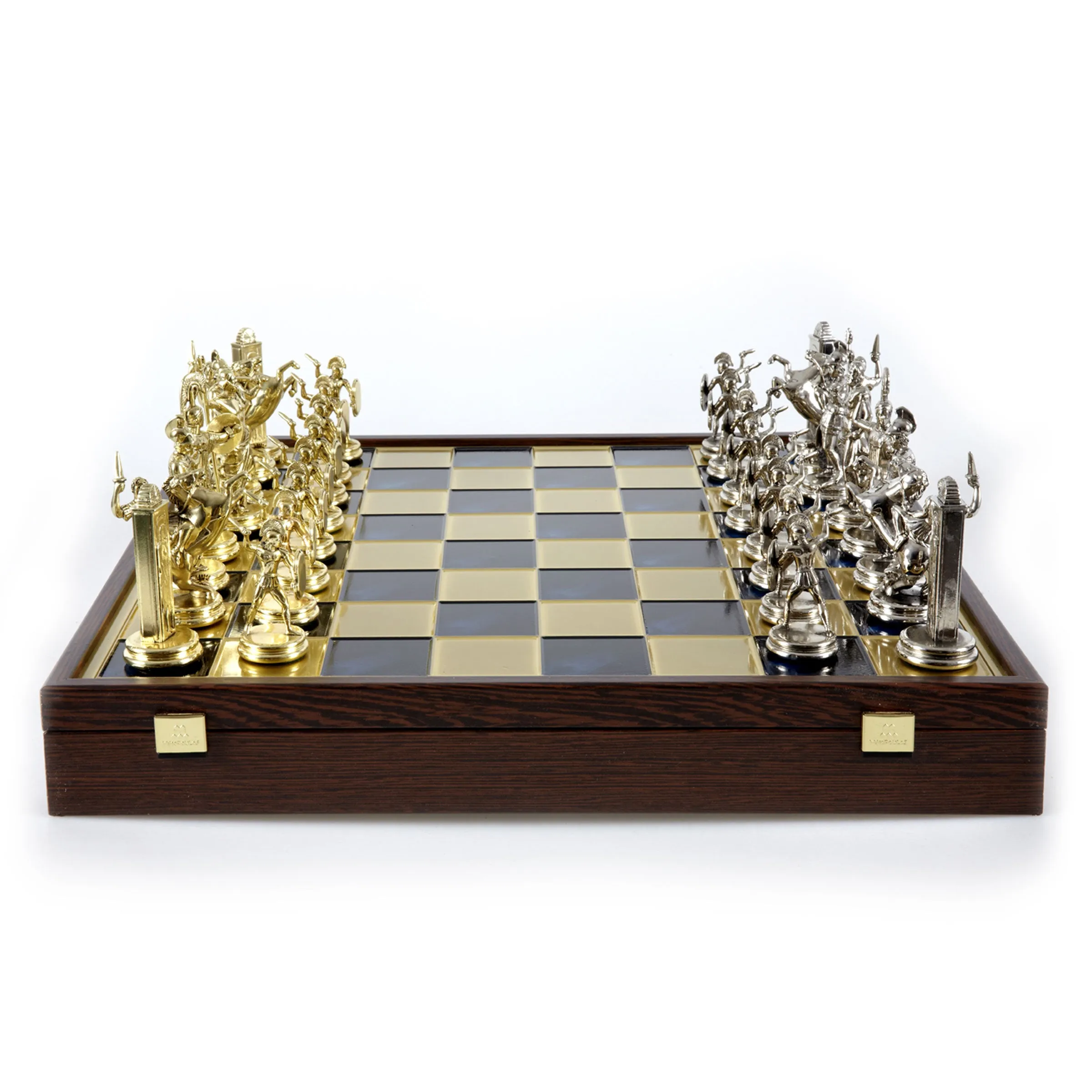 Luxury Greek Mythology Chess Set in Wooden Box with Gold & Silver Chessmen on Bronze Chessboard – 48x48cm (Extra Large)