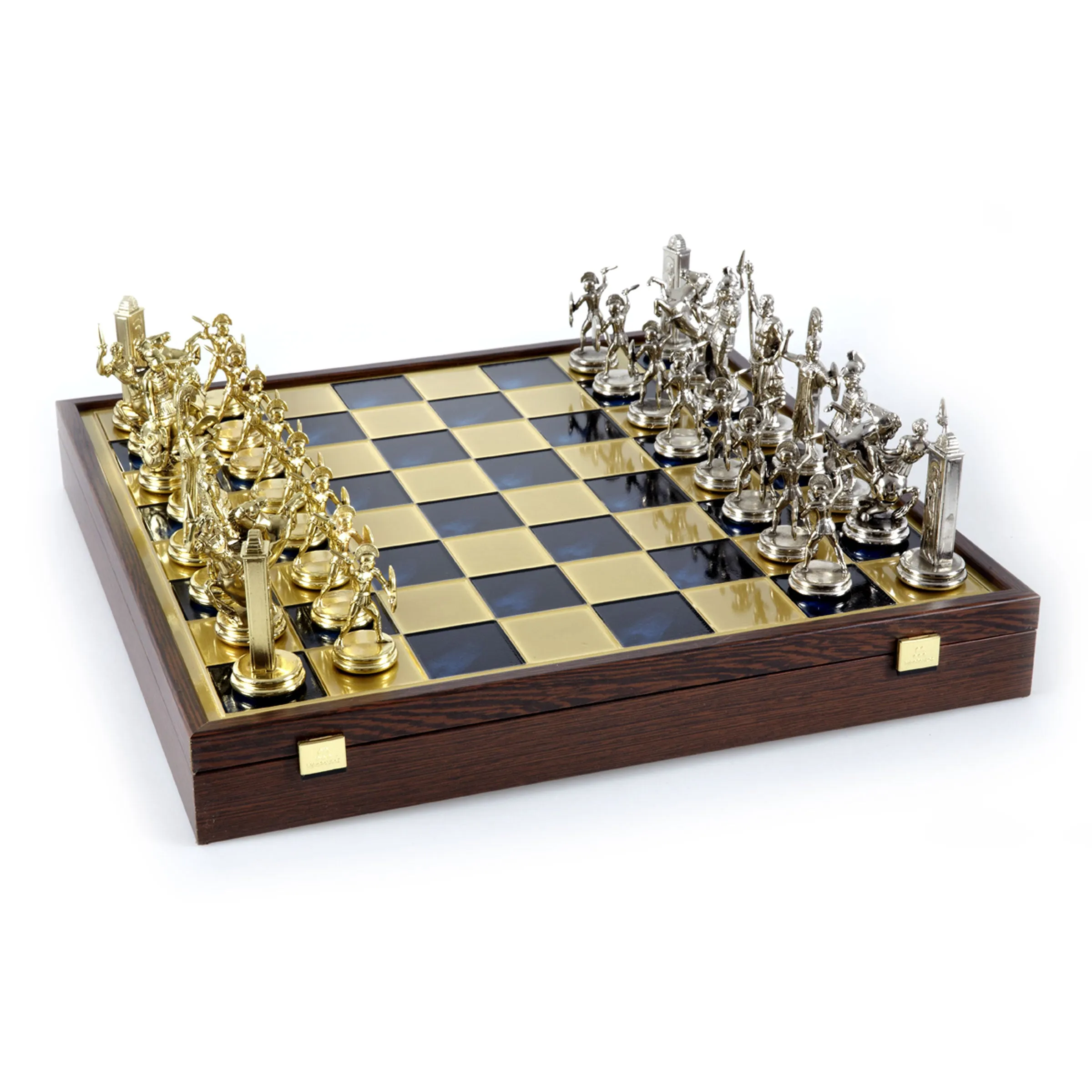 Luxury Greek Mythology Chess Set in Wooden Box with Gold & Silver Chessmen on Bronze Chessboard – 48x48cm (Extra Large)