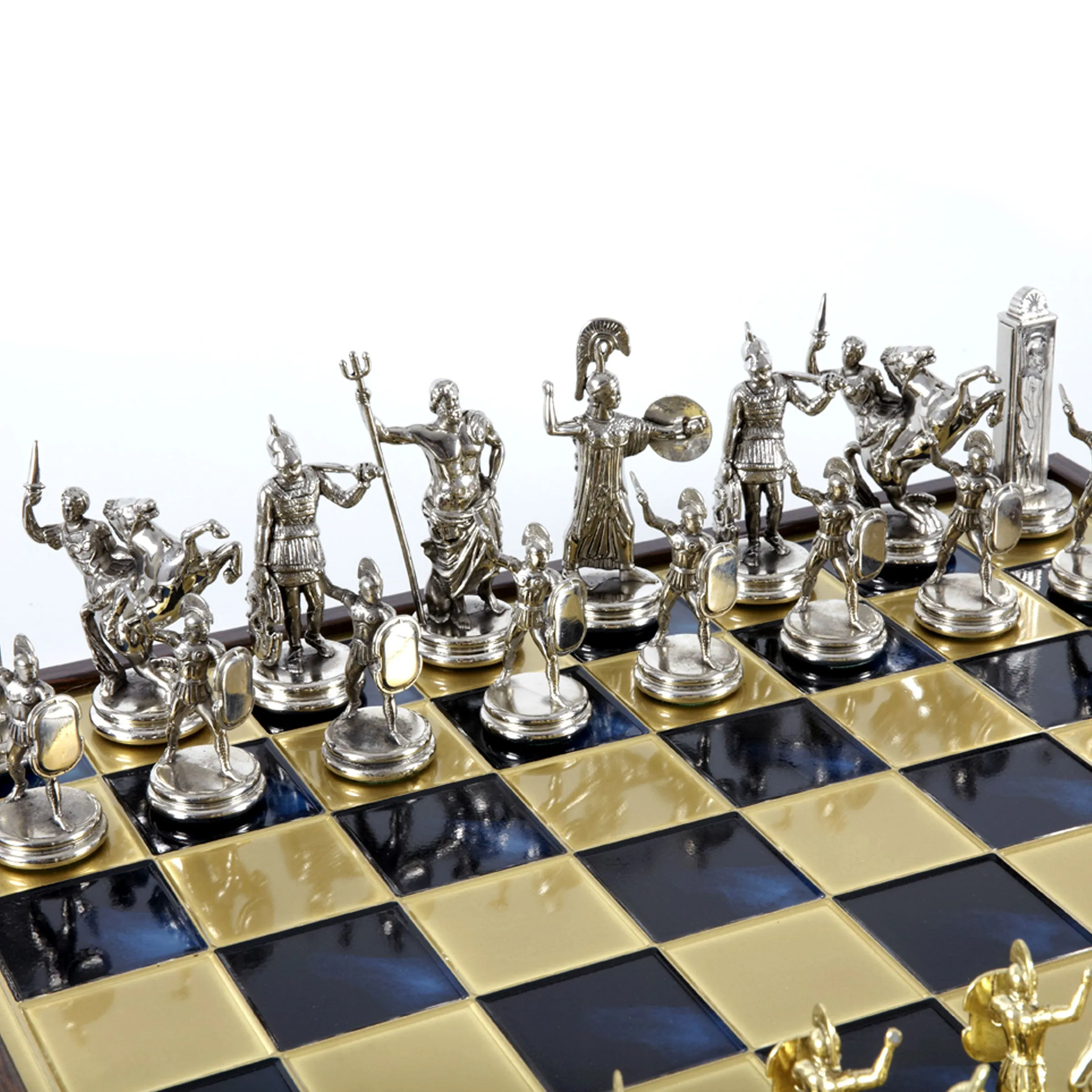 Luxury Greek Mythology Chess Set in Wooden Box with Gold & Silver Chessmen on Bronze Chessboard – 48x48cm (Extra Large)