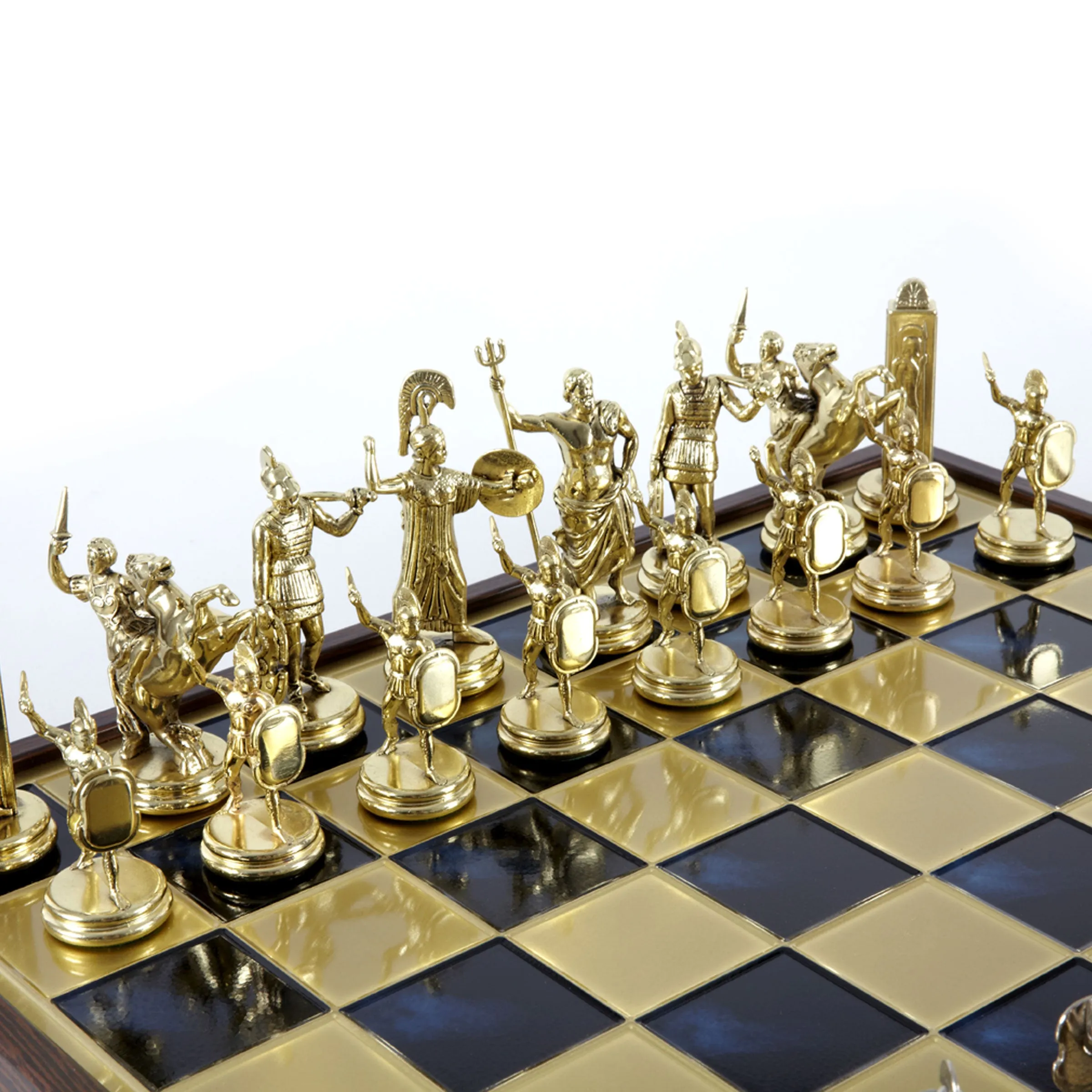 Luxury Greek Mythology Chess Set in Wooden Box with Gold & Silver Chessmen on Bronze Chessboard – 48x48cm (Extra Large)