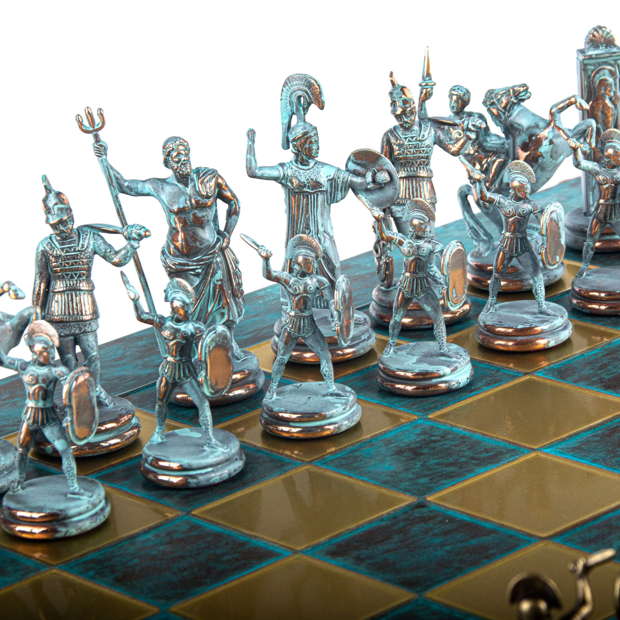 Luxury Handcrafted Greek Mythology Chess Set – Blue & Bronze (Extra Large)