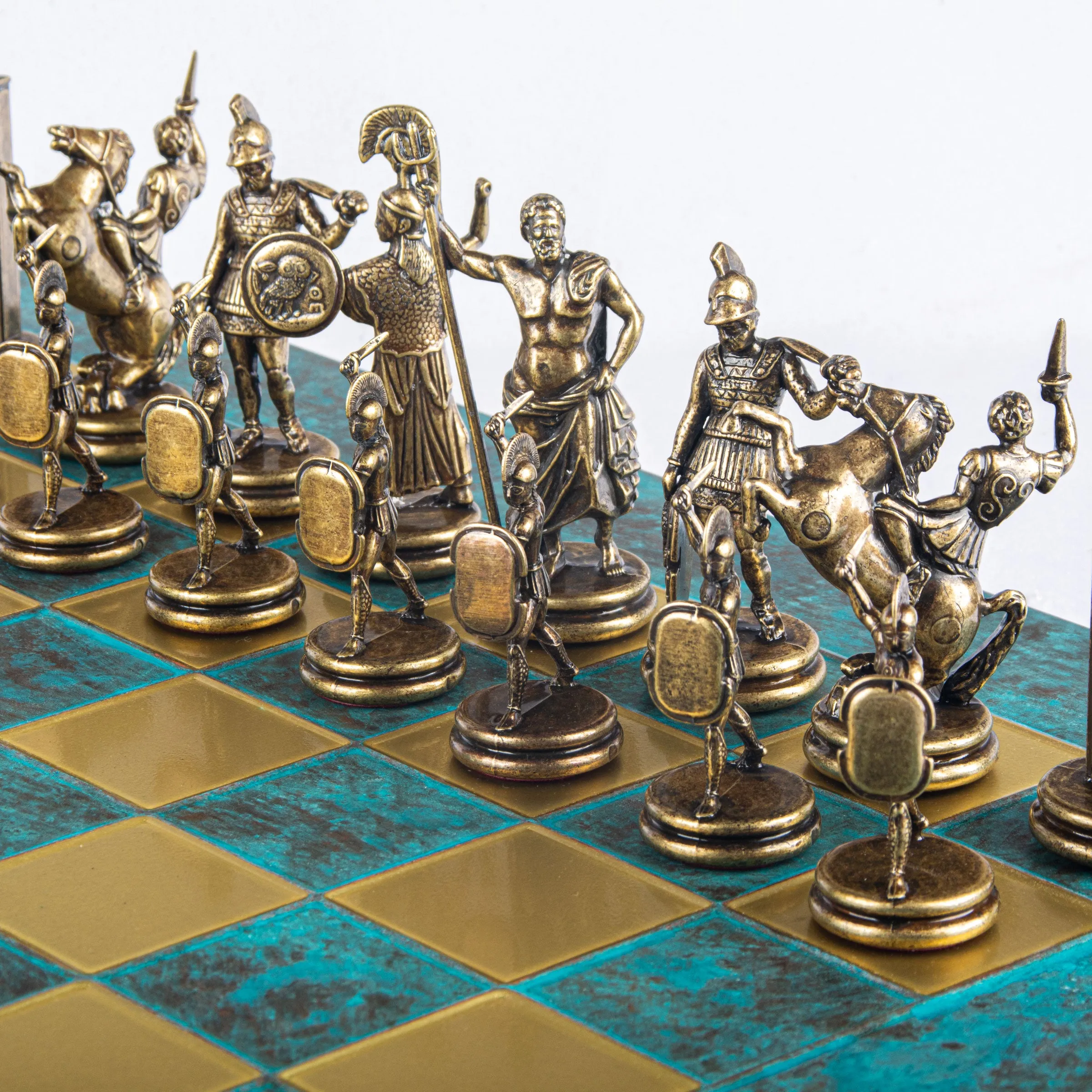 Luxury Handcrafted Greek Mythology Chess Set – Blue & Bronze (Extra Large)