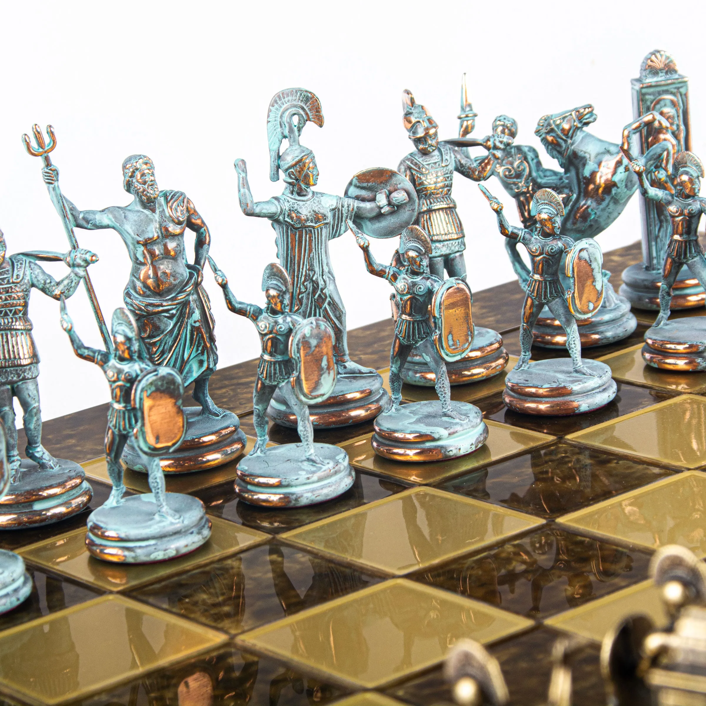 Luxury Handcrafted Greek Mythology Chess Set – Blue & Bronze (Extra Large)