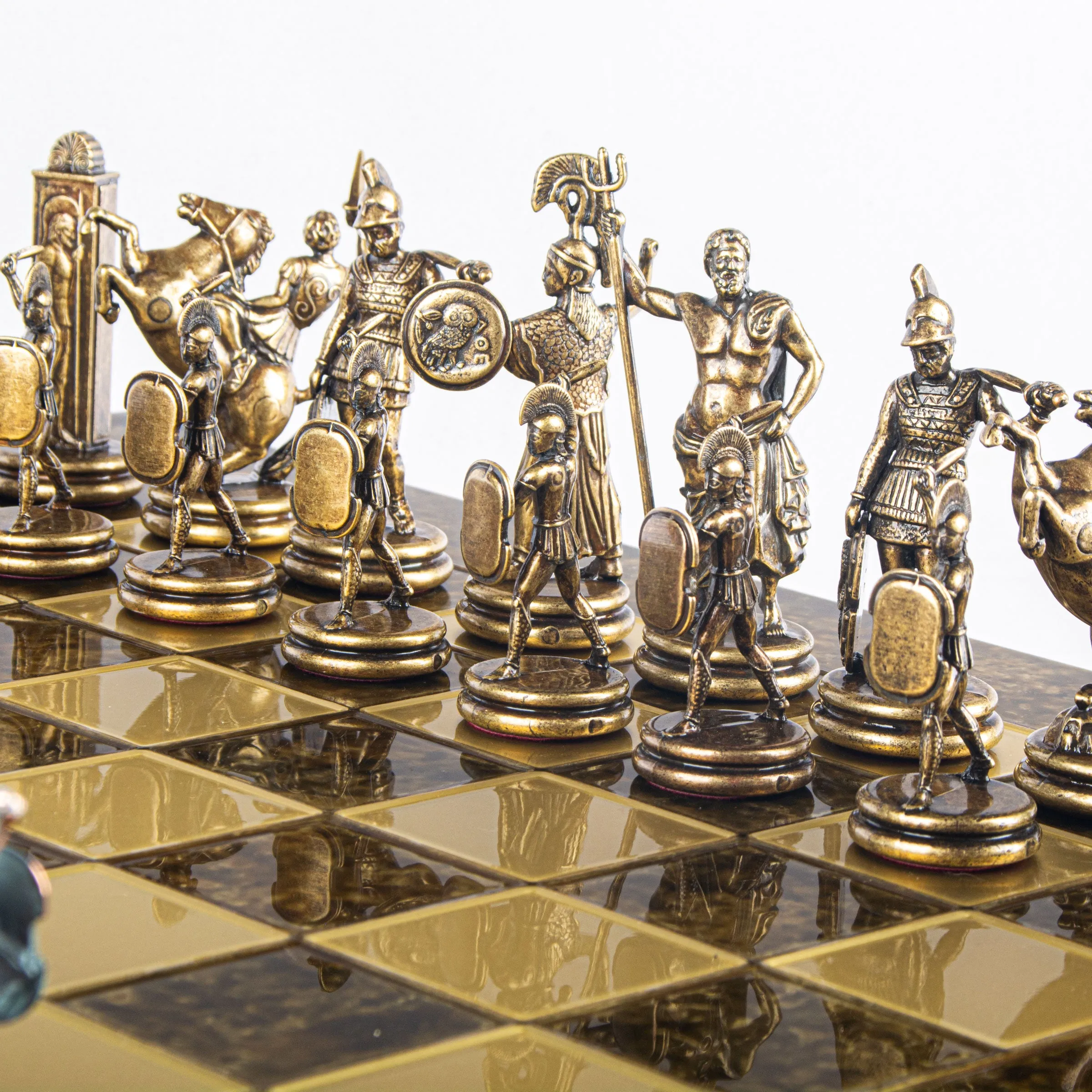 Luxury Handcrafted Greek Mythology Chess Set – Blue & Bronze (Extra Large)