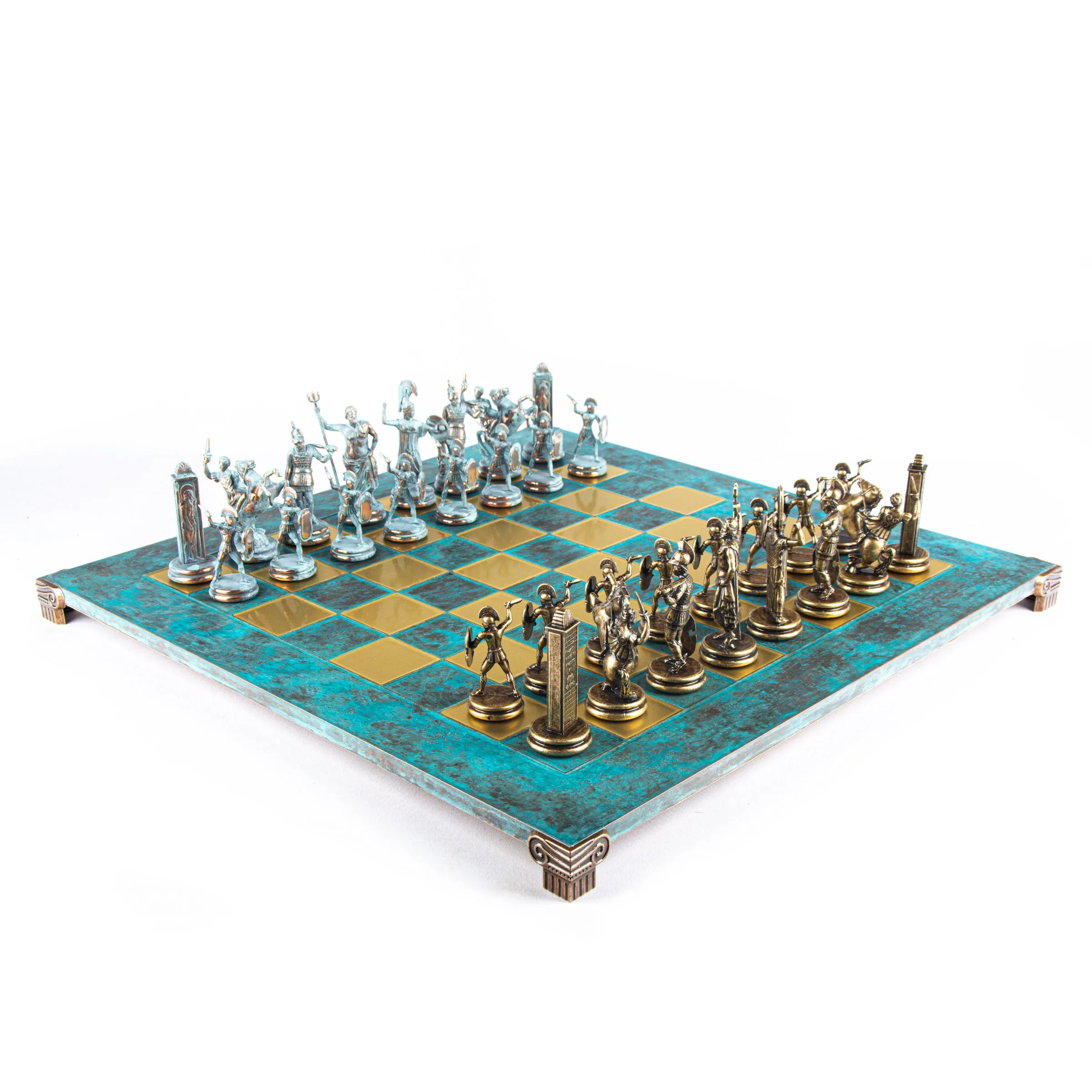 Luxury Handcrafted Greek Mythology Chess Set – Blue & Bronze (Extra Large)