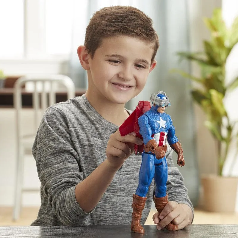 Marvel Avengers Titan Hero Series Blast Gear Captain America, 12-Inch Toy, Launcher, Projectile