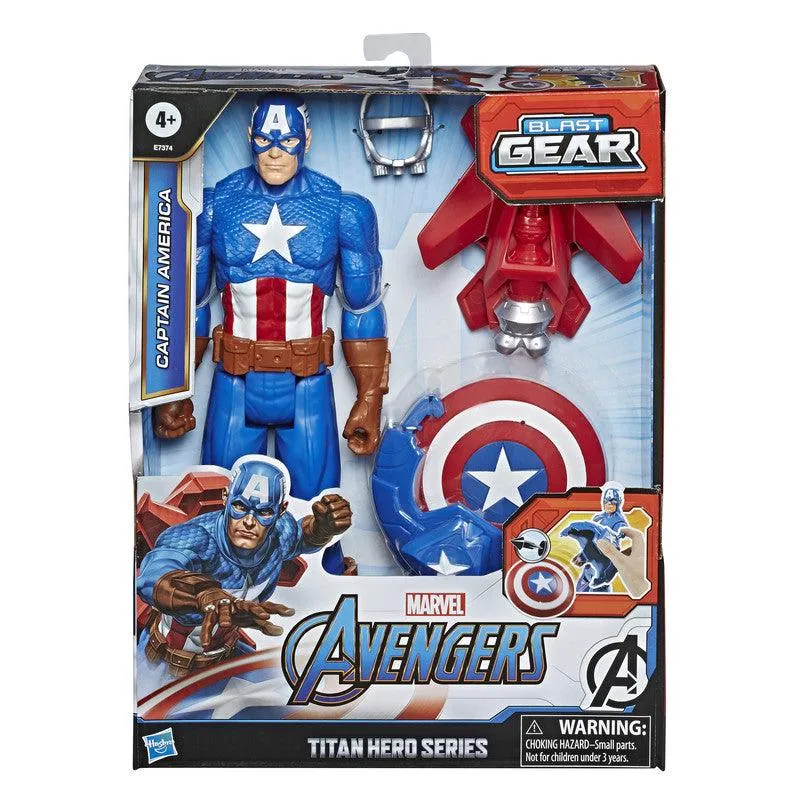 Marvel Avengers Titan Hero Series Blast Gear Captain America, 12-Inch Toy, Launcher, Projectile