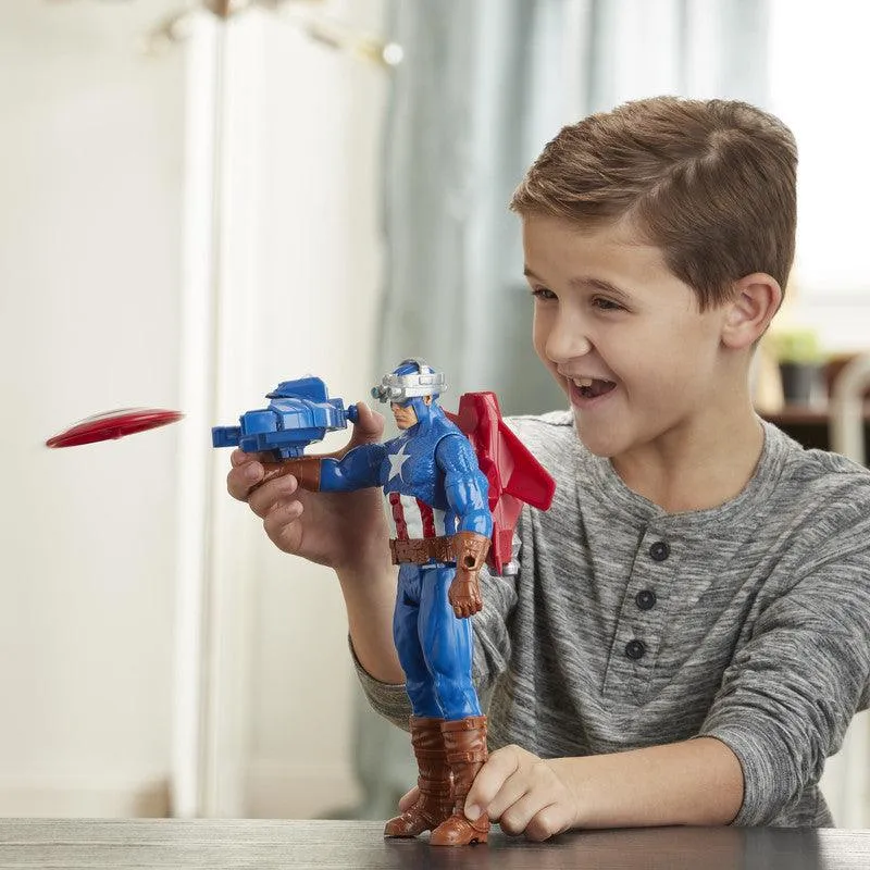 Marvel Avengers Titan Hero Series Blast Gear Captain America, 12-Inch Toy, Launcher, Projectile