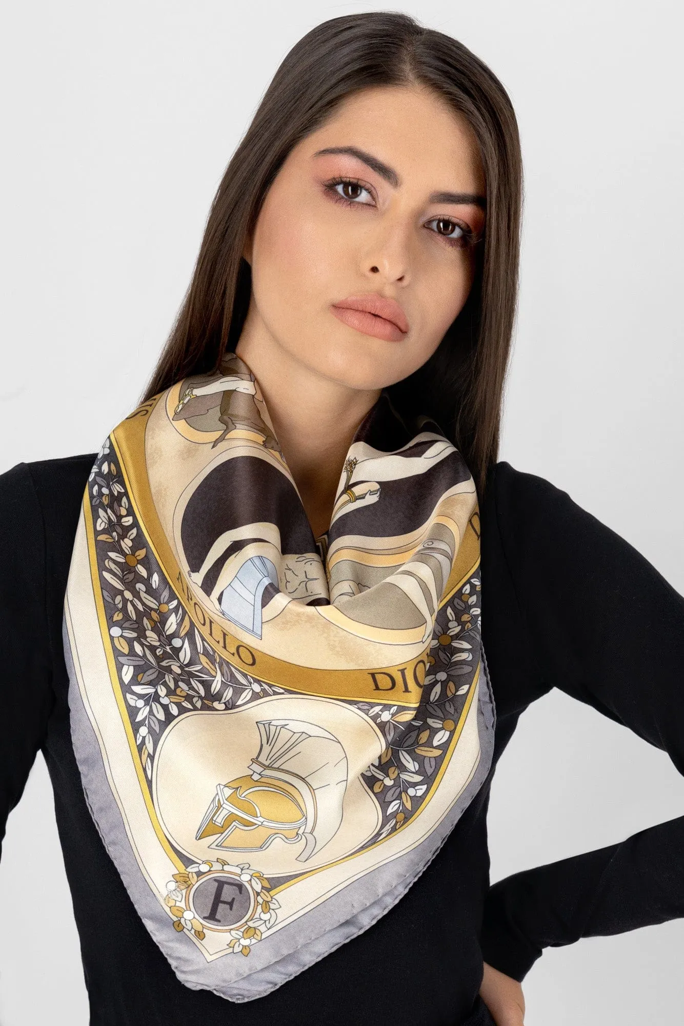 The Olympian Gods Grey and Beige 100% Silk Scarf