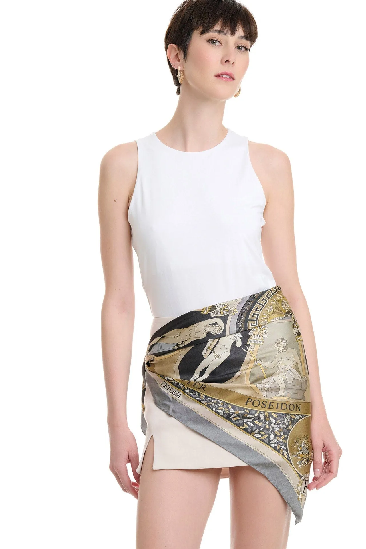 The Olympian Gods Grey and Beige 100% Silk Scarf