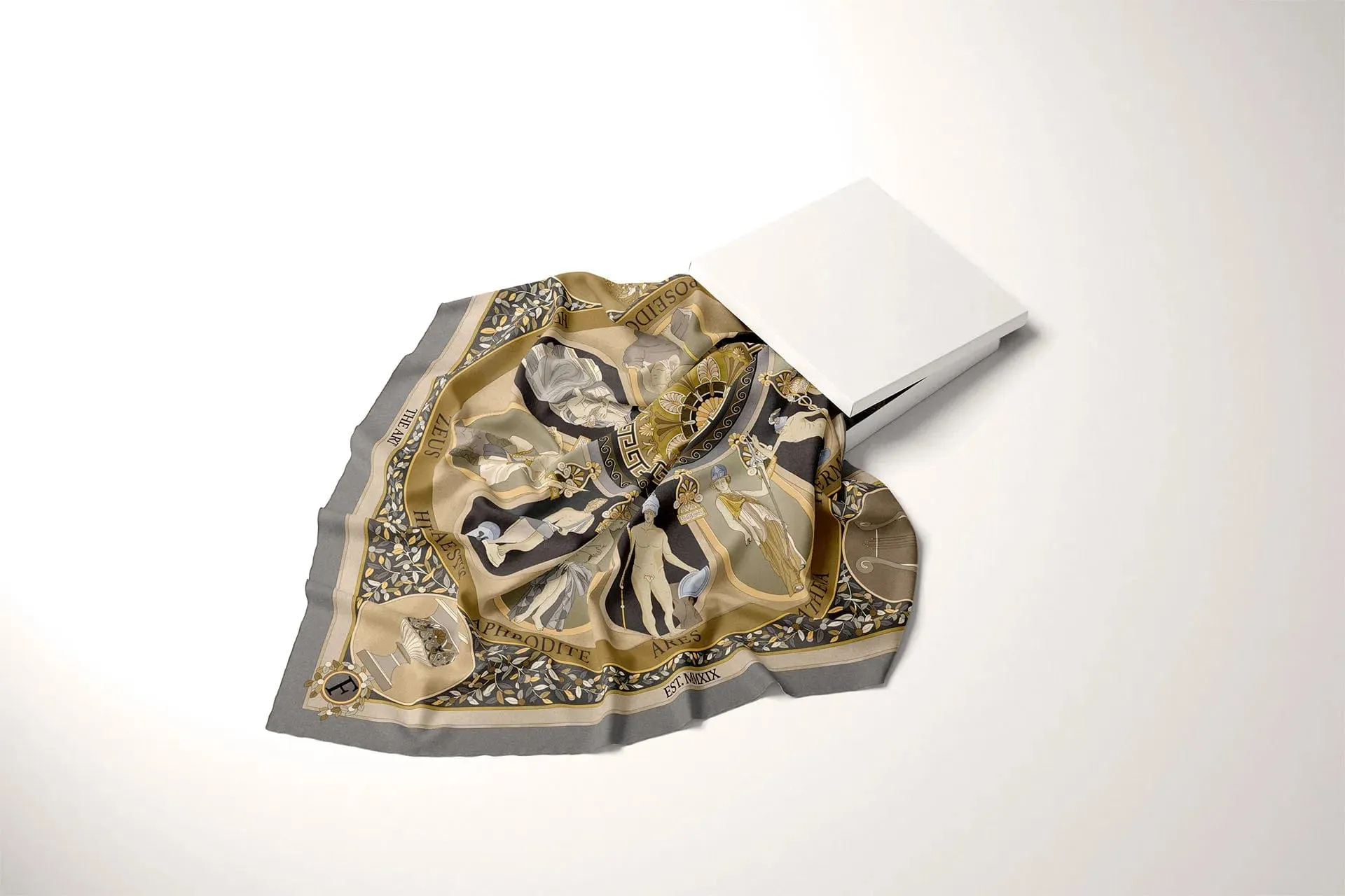 The Olympian Gods Grey and Beige 100% Silk Scarf