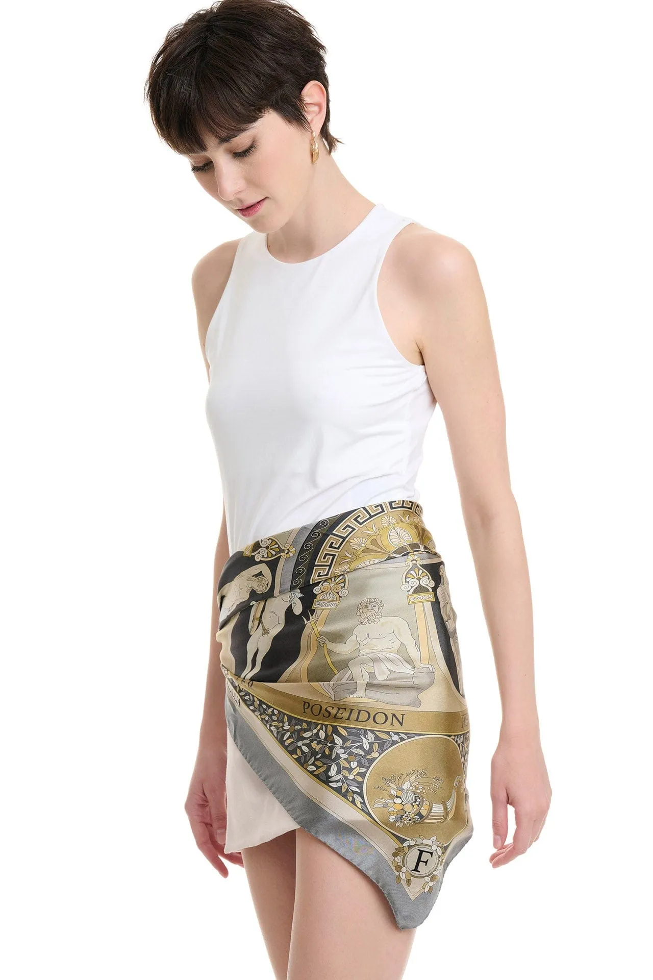 The Olympian Gods Grey and Beige 100% Silk Scarf